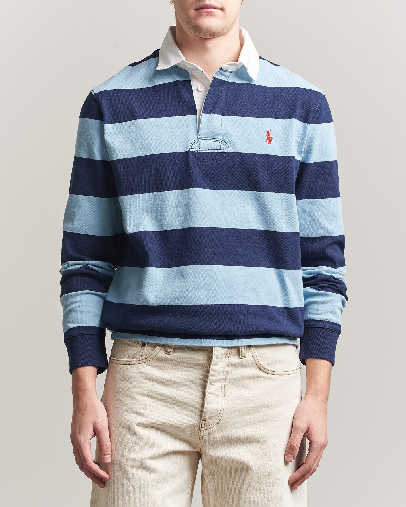 Homme | Pulls Et Tricots | Polo Ralph Lauren | Jersey Striped Rugger Powder Blue/Newport Navy