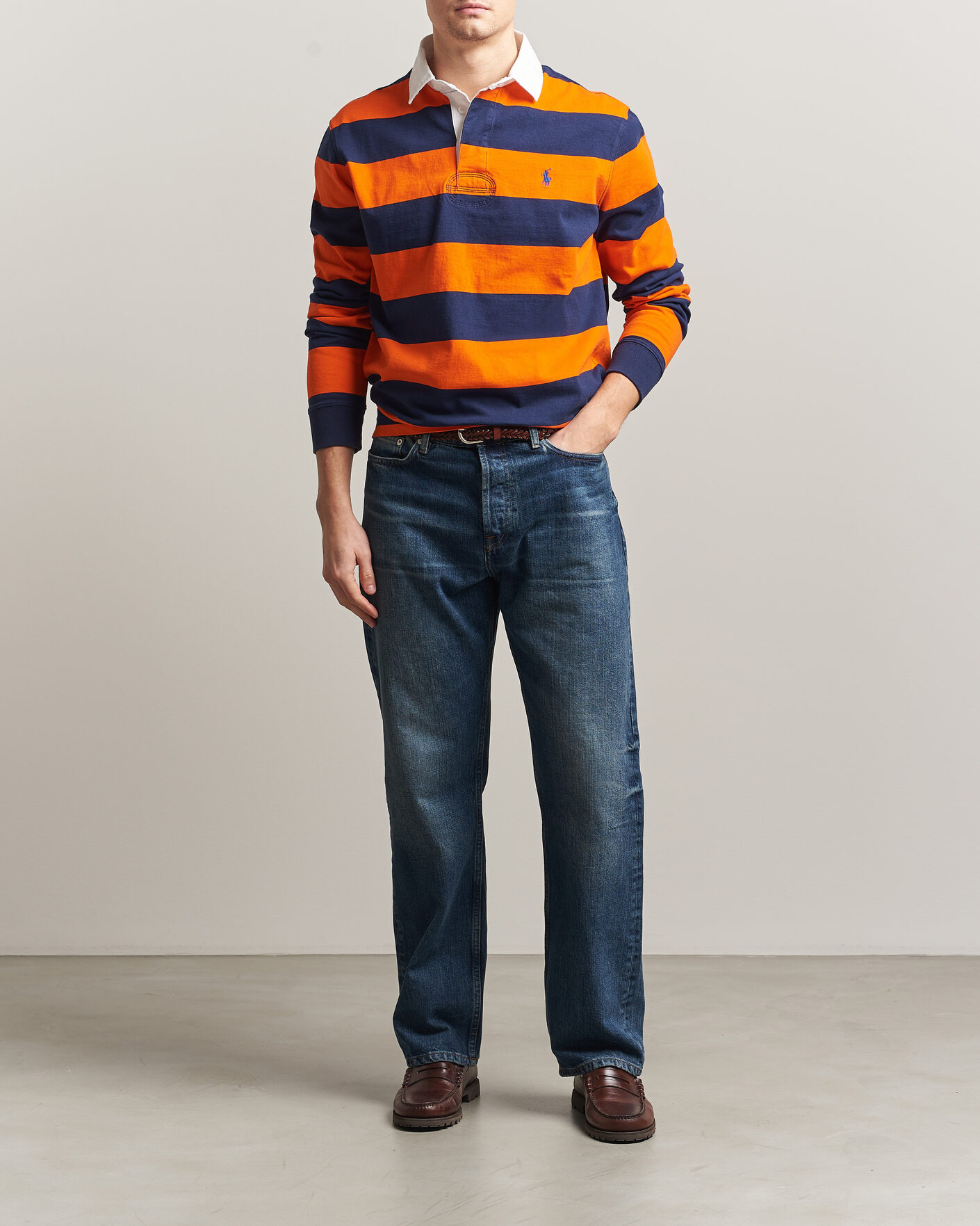 Homme | Pulls Et Tricots | Polo Ralph Lauren | Jersey Striped Rugger Sailing Orange/Newport Navy