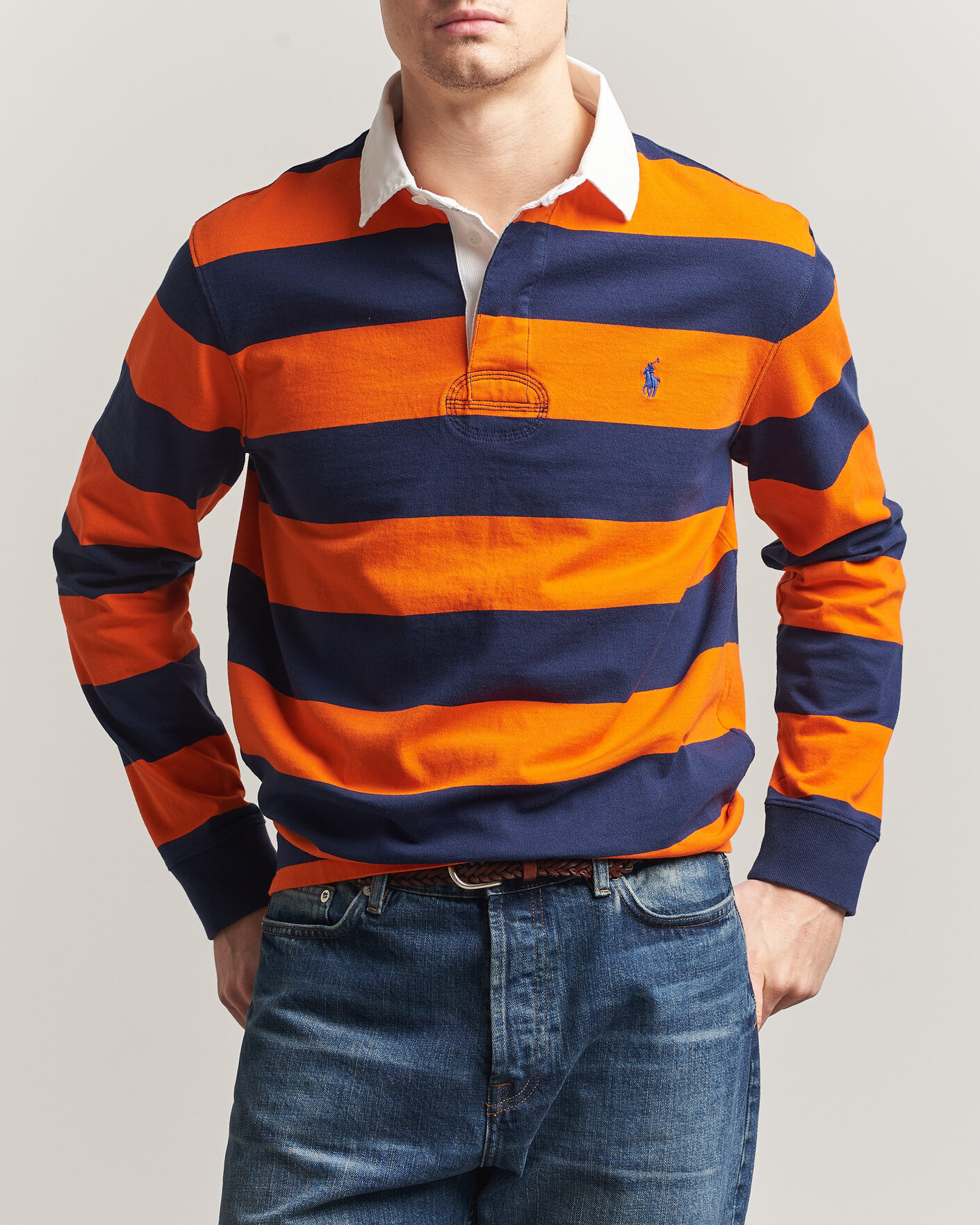 Homme | Pulls Et Tricots | Polo Ralph Lauren | Jersey Striped Rugger Sailing Orange/Newport Navy
