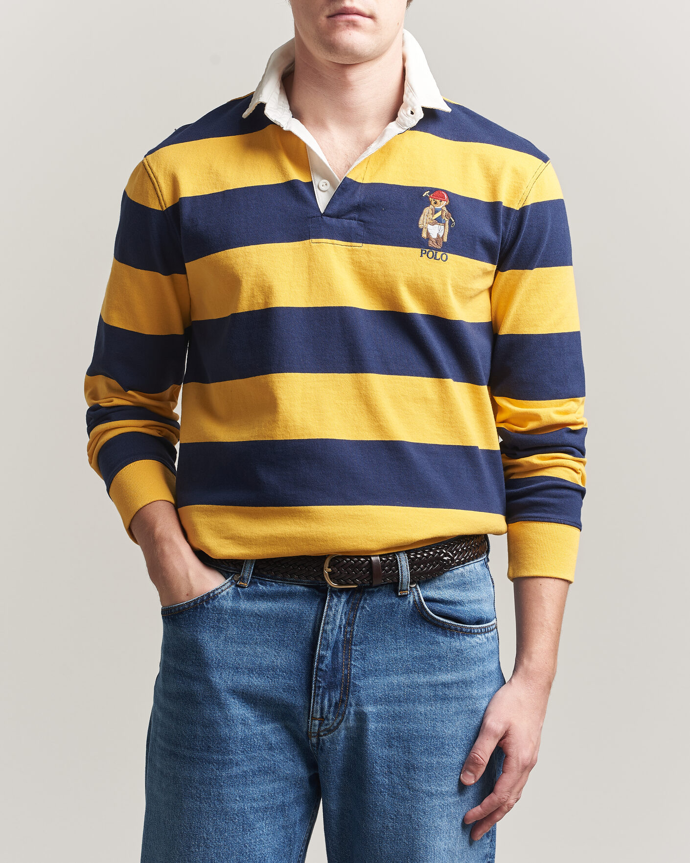 Homme | Pulls Et Tricots | Polo Ralph Lauren | Jersey Striped Rugger Newport Navy/Gold