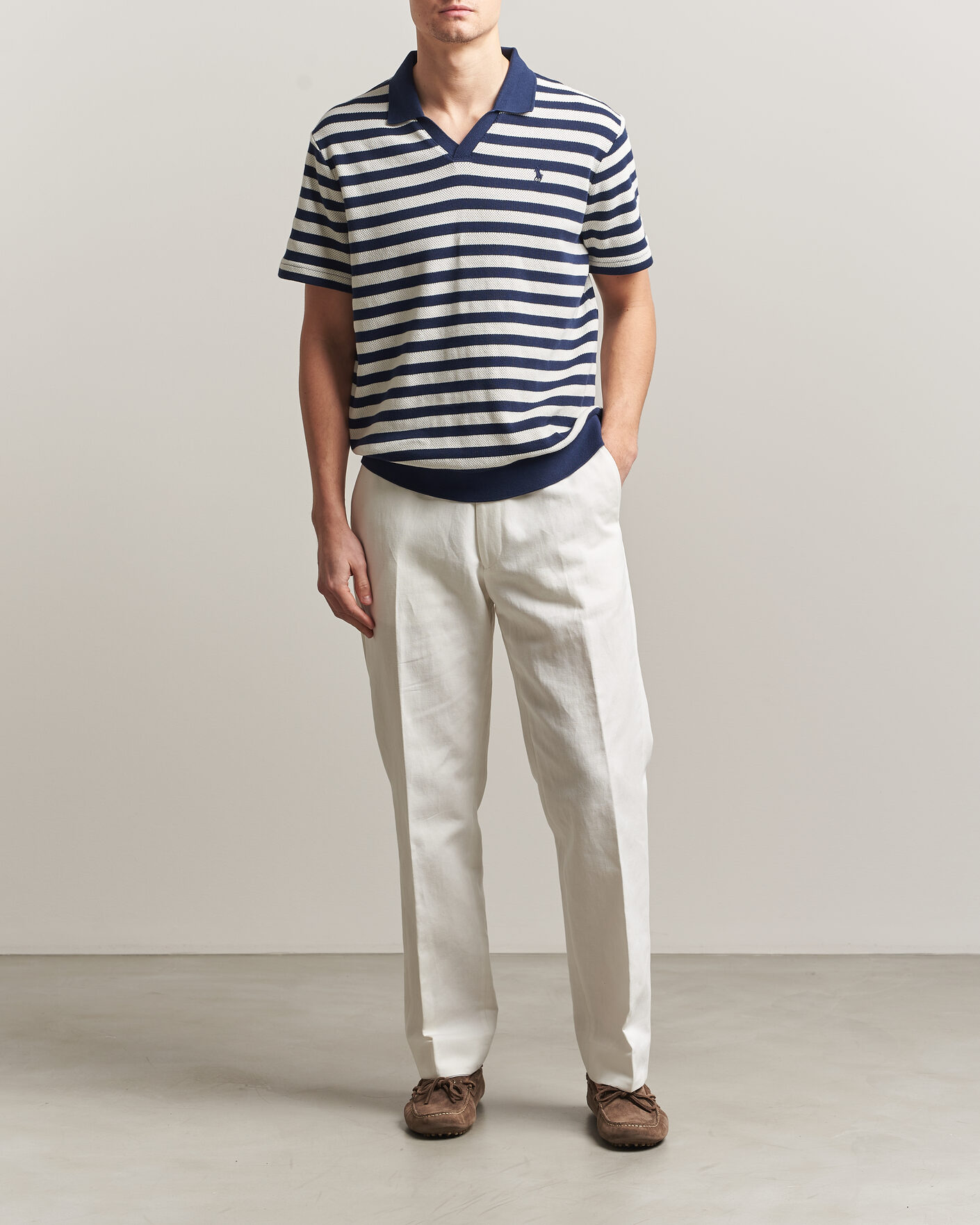 Homme | Polos | Polo Ralph Lauren | Cotton Texture Striped Polo Newport Navy/Cream