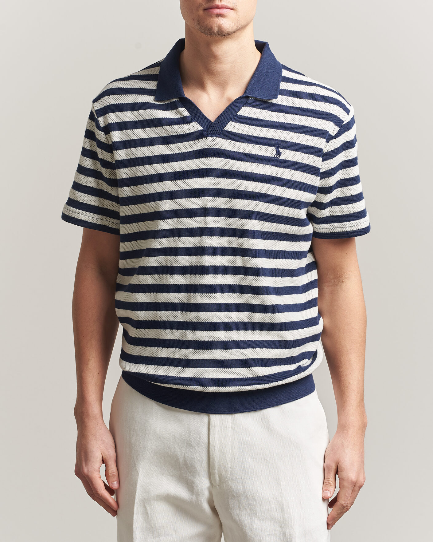 Homme | Polos | Polo Ralph Lauren | Cotton Texture Striped Polo Newport Navy/Cream