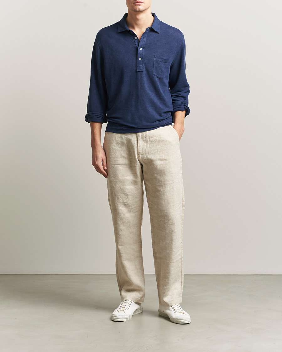 Homme | Polos | Polo Ralph Lauren | Long Sleeve Linen Polo Newport Navy