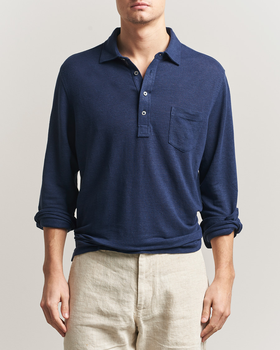 Homme | Polos | Polo Ralph Lauren | Long Sleeve Linen Polo Newport Navy