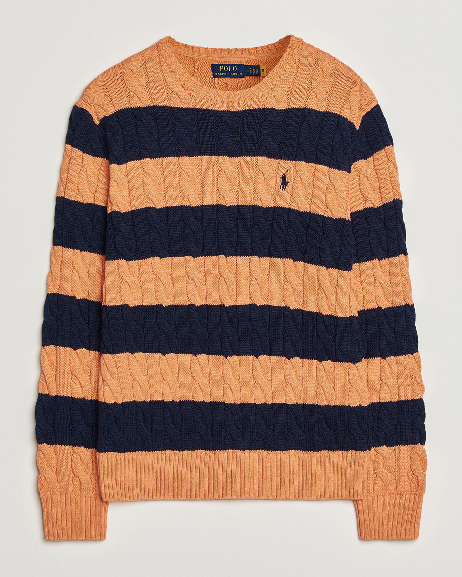 Homme | Pulls Et Tricots | Polo Ralph Lauren | Striped Cotton Cable Sweater Orange Navy Combo