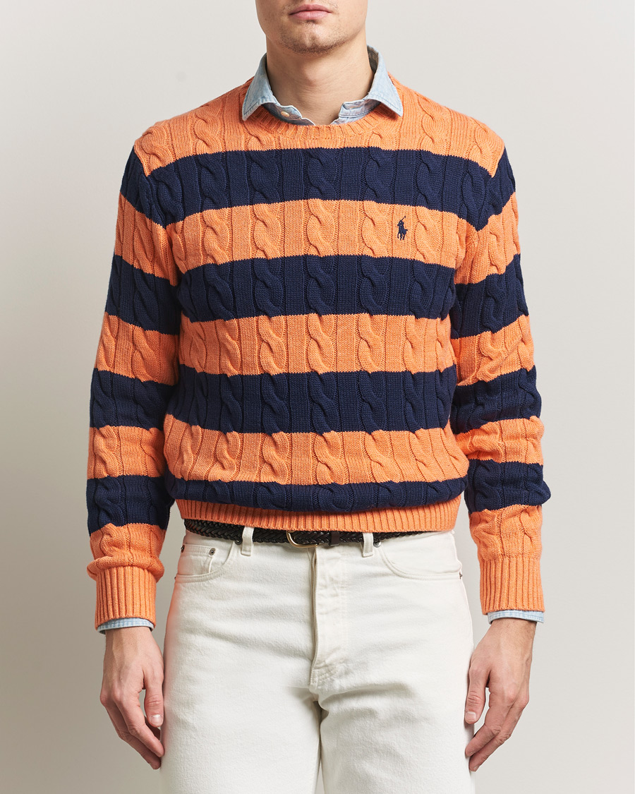 Homme | Pulls Et Tricots | Polo Ralph Lauren | Striped Cotton Cable Sweater Orange Navy Combo