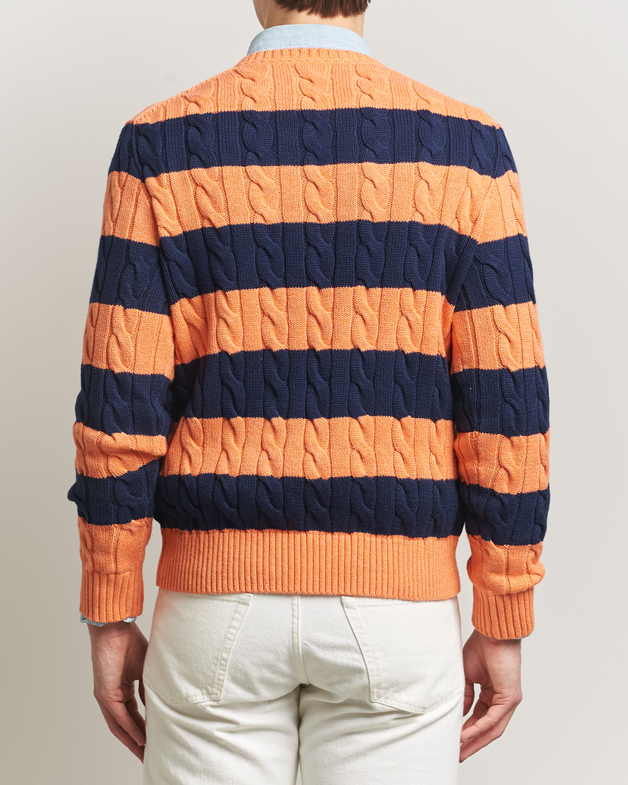 Homme | Pulls Et Tricots | Polo Ralph Lauren | Striped Cotton Cable Sweater Orange Navy Combo