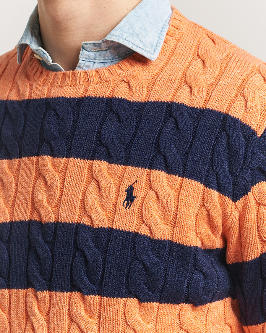 Homme | Pulls Et Tricots | Polo Ralph Lauren | Striped Cotton Cable Sweater Orange Navy Combo