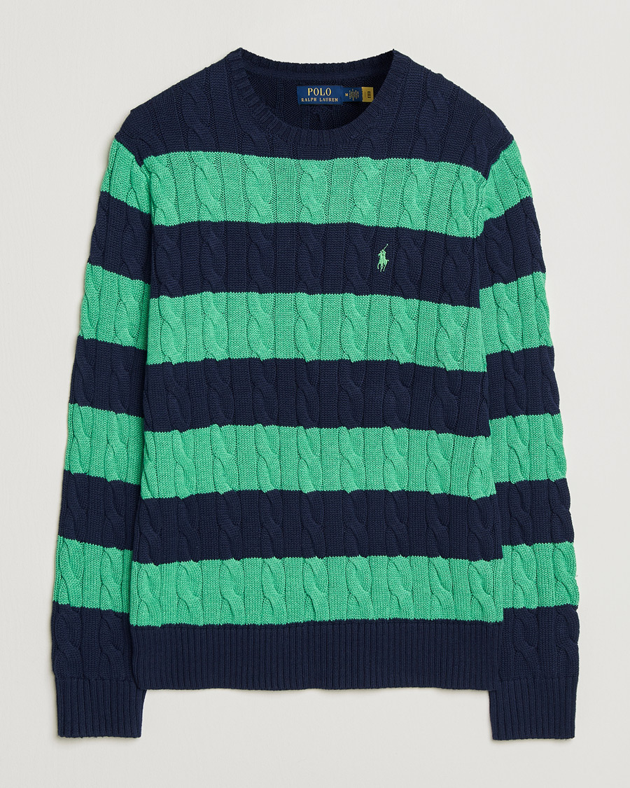 Homme | Pulls Et Tricots | Polo Ralph Lauren | Striped Cotton Cable Sweater Navy Green Combo