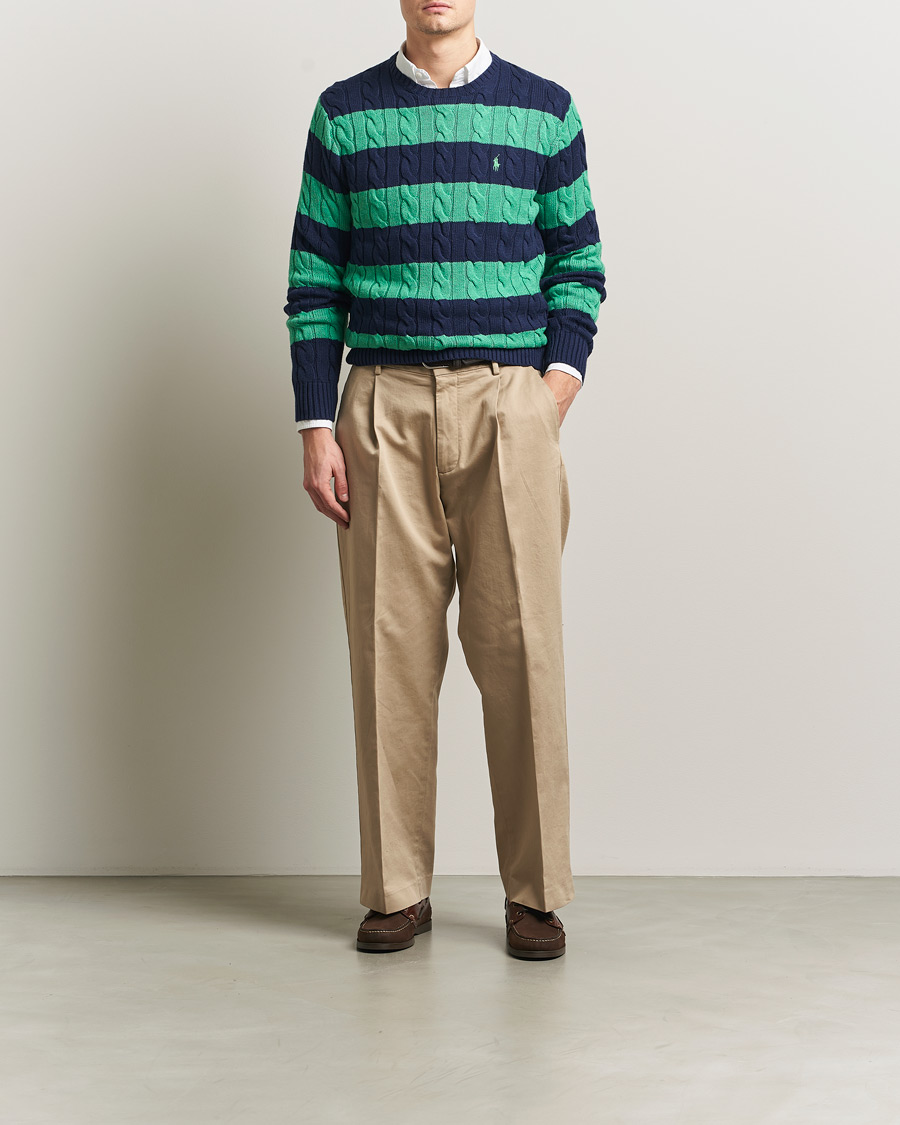 Homme | Pulls Et Tricots | Polo Ralph Lauren | Striped Cotton Cable Sweater Navy Green Combo