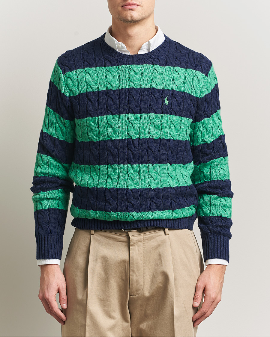 Homme | Pulls Et Tricots | Polo Ralph Lauren | Striped Cotton Cable Sweater Navy Green Combo