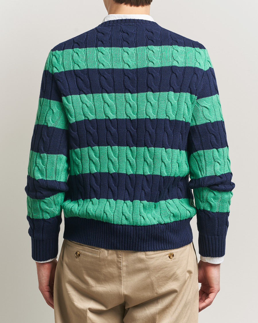 Homme | Pulls Et Tricots | Polo Ralph Lauren | Striped Cotton Cable Sweater Navy Green Combo
