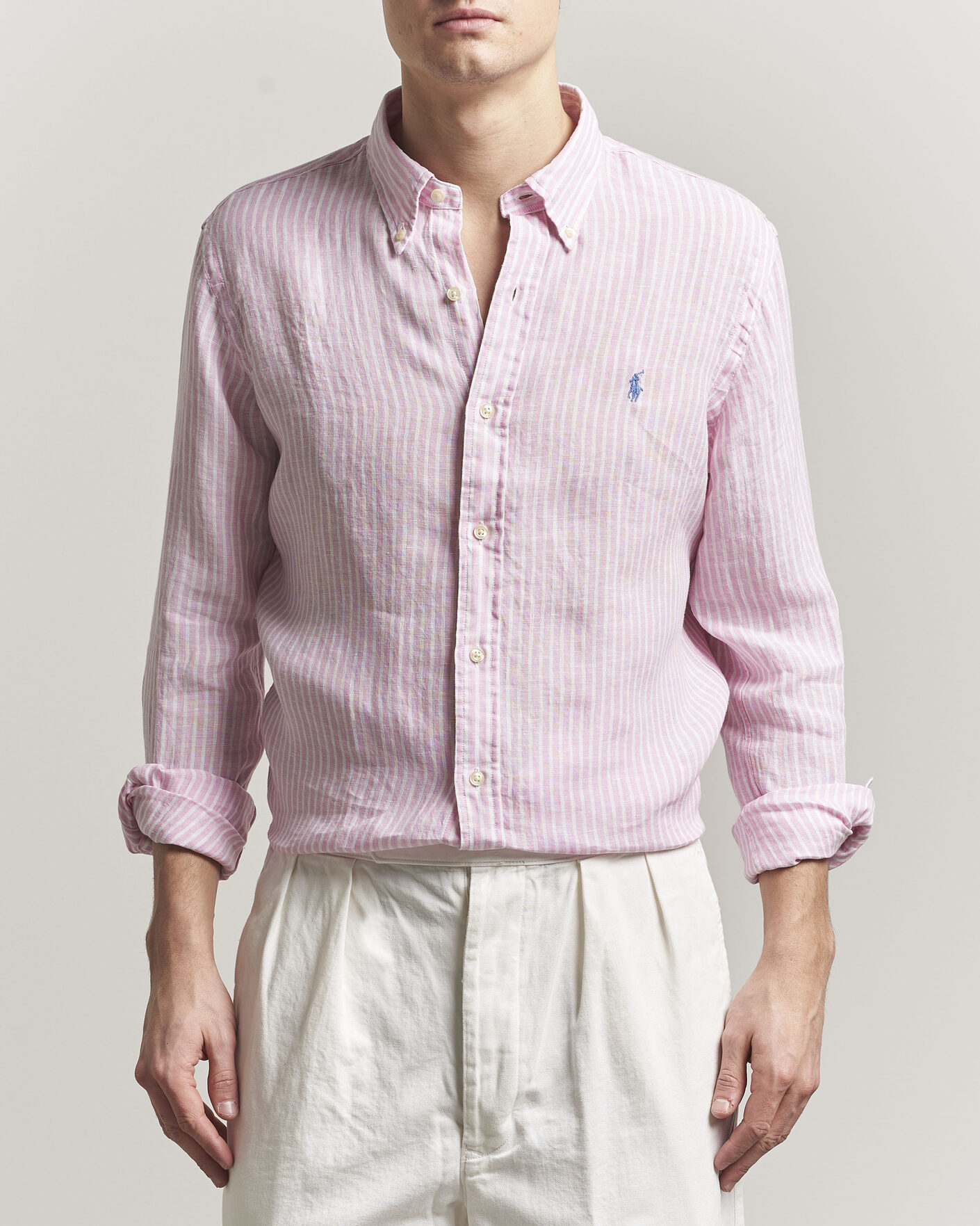 Homme | Chemises | Polo Ralph Lauren | Custom Fit Linen Shirt Pink/White