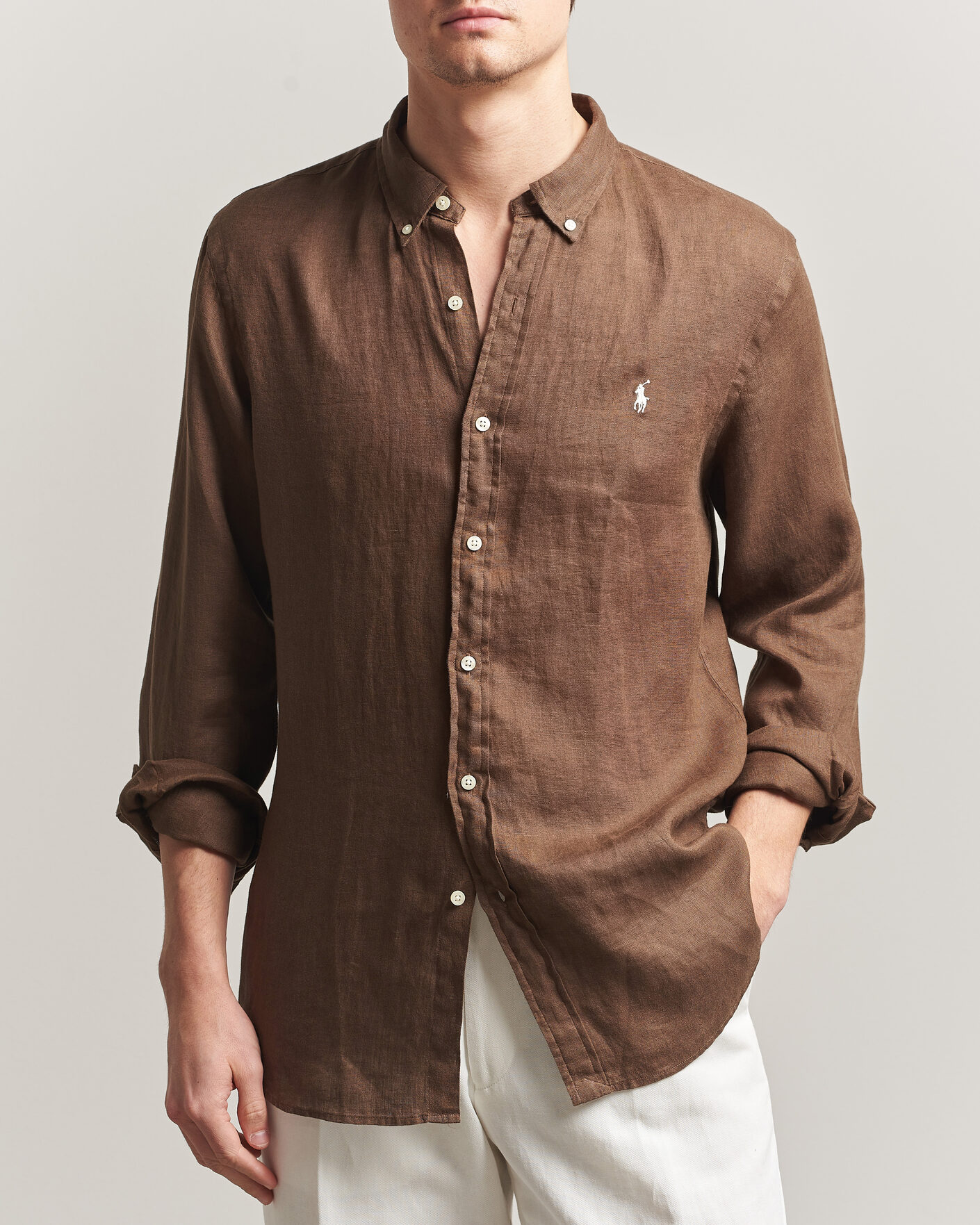 Homme | Chemises | Polo Ralph Lauren | Slim Fit Linen Shirt Chestnut