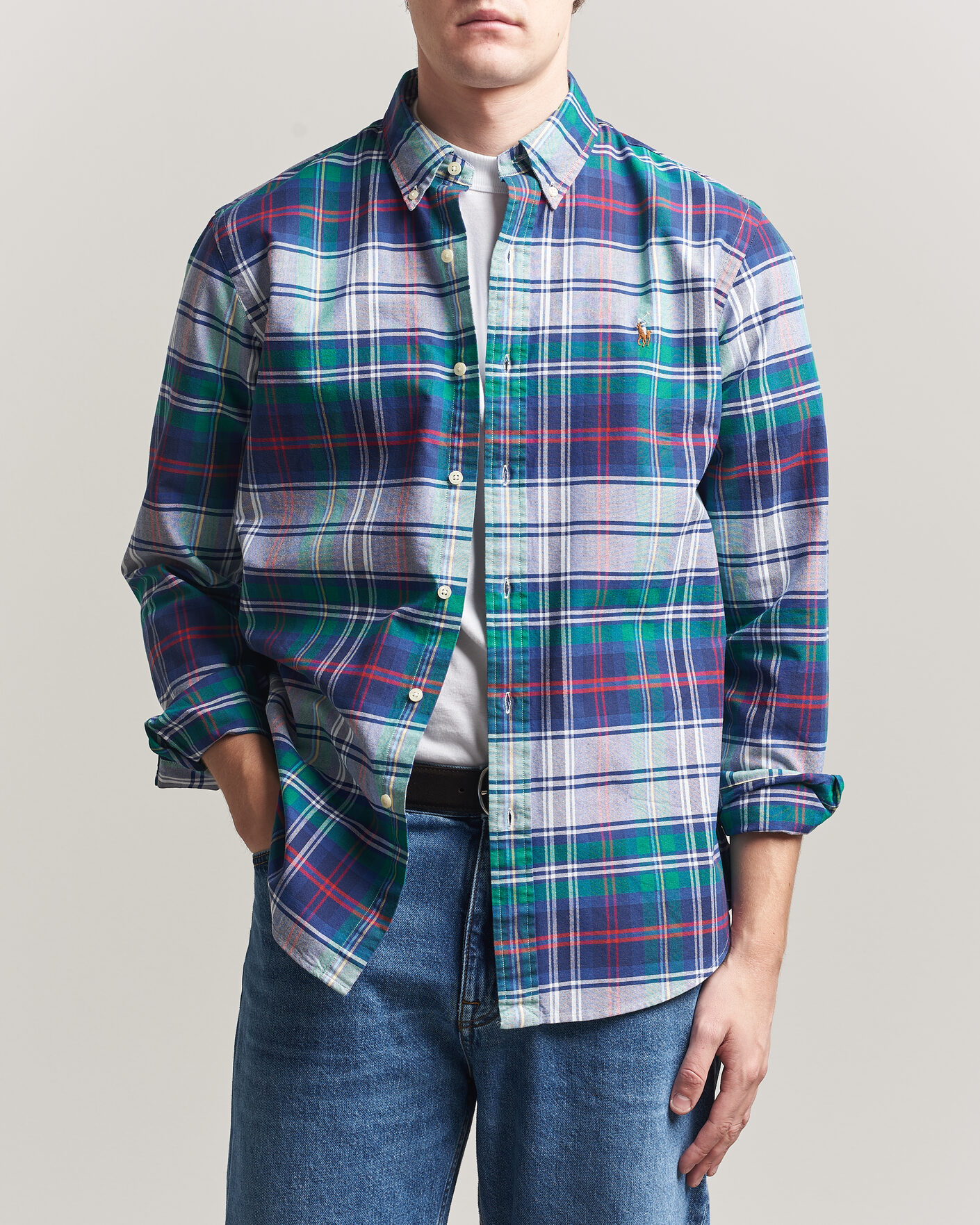 Homme | Chemises | Polo Ralph Lauren | Custom Fit Checked Oxford Shirt Green/Blue Multi