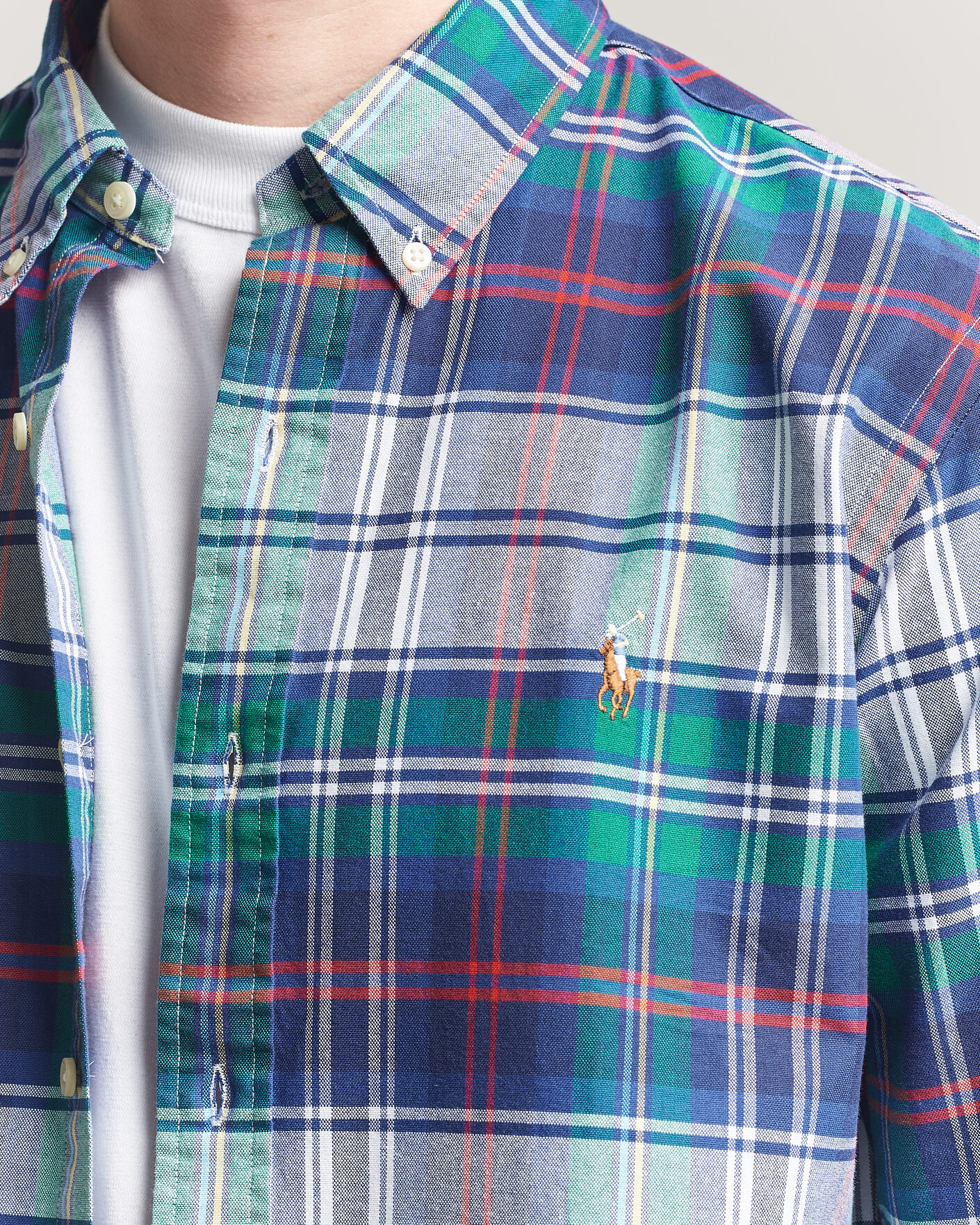 Homme | Chemises | Polo Ralph Lauren | Custom Fit Checked Oxford Shirt Green/Blue Multi