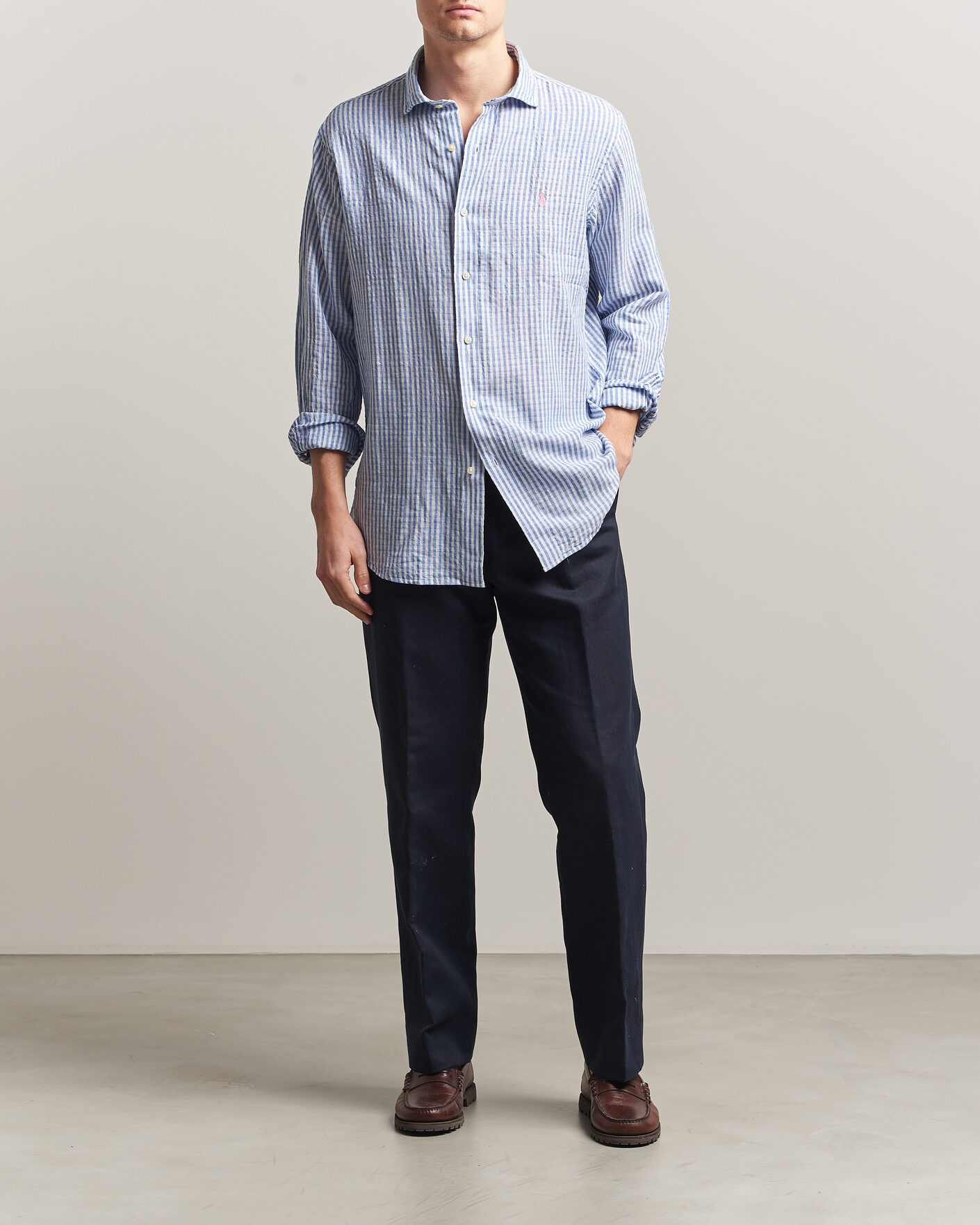 Homme | Chemises | Polo Ralph Lauren | Cotton/Linen Seersucker Shirt Blue/White