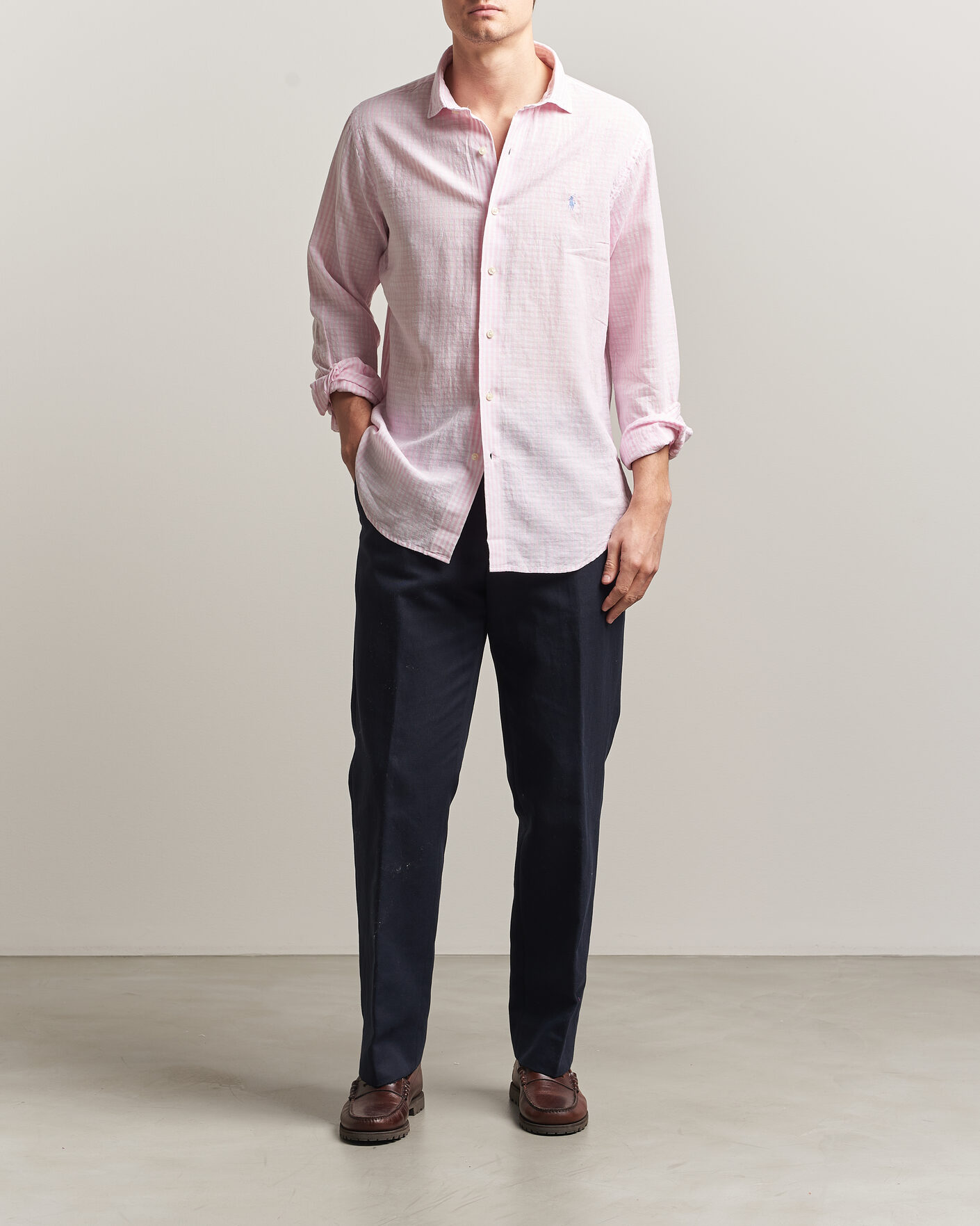 Homme | Chemises | Polo Ralph Lauren | Cotton/Linen Seersucker Shirt Pink/White