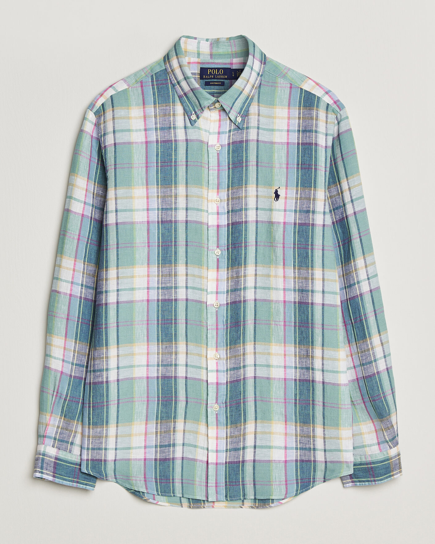 Homme | Chemises | Polo Ralph Lauren | Custom Fit Check Linen Shirt Green/Blue/White
