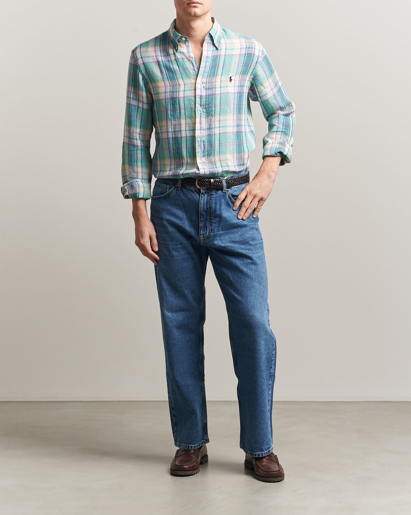 Homme | Chemises | Polo Ralph Lauren | Custom Fit Check Linen Shirt Green/Blue/White