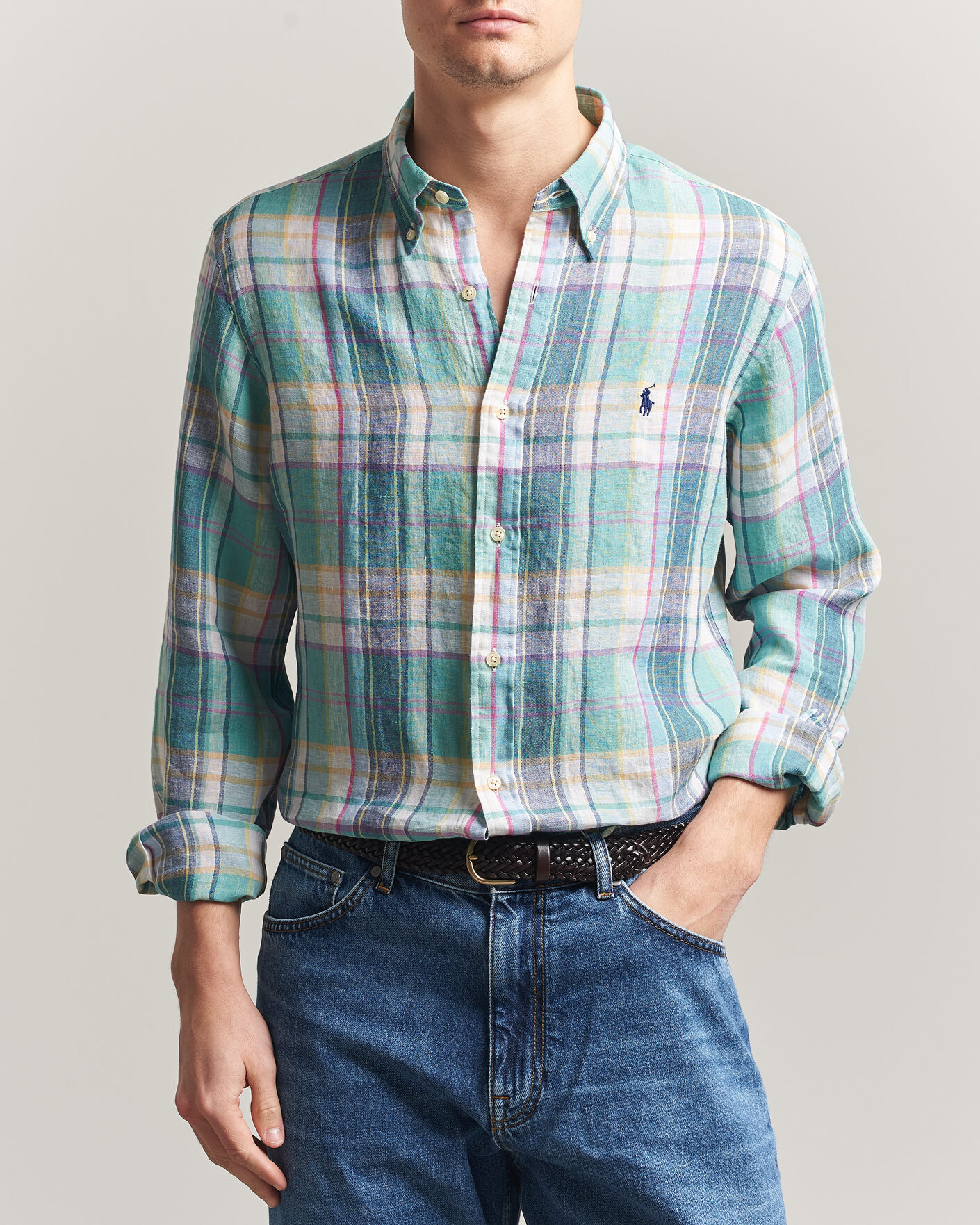 Homme | Chemises | Polo Ralph Lauren | Custom Fit Check Linen Shirt Green/Blue/White