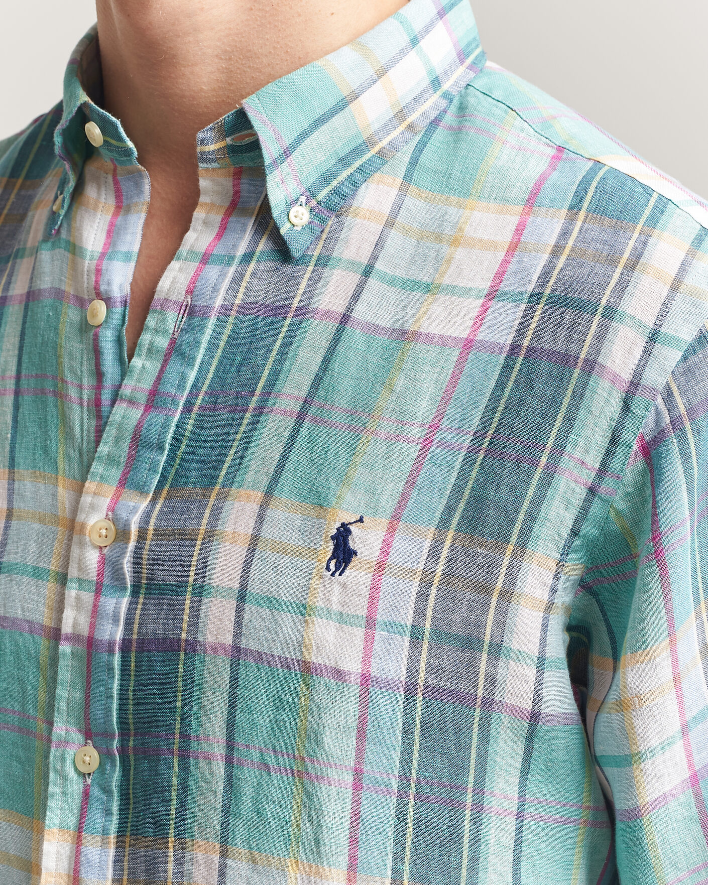 Homme | Chemises | Polo Ralph Lauren | Custom Fit Check Linen Shirt Green/Blue/White