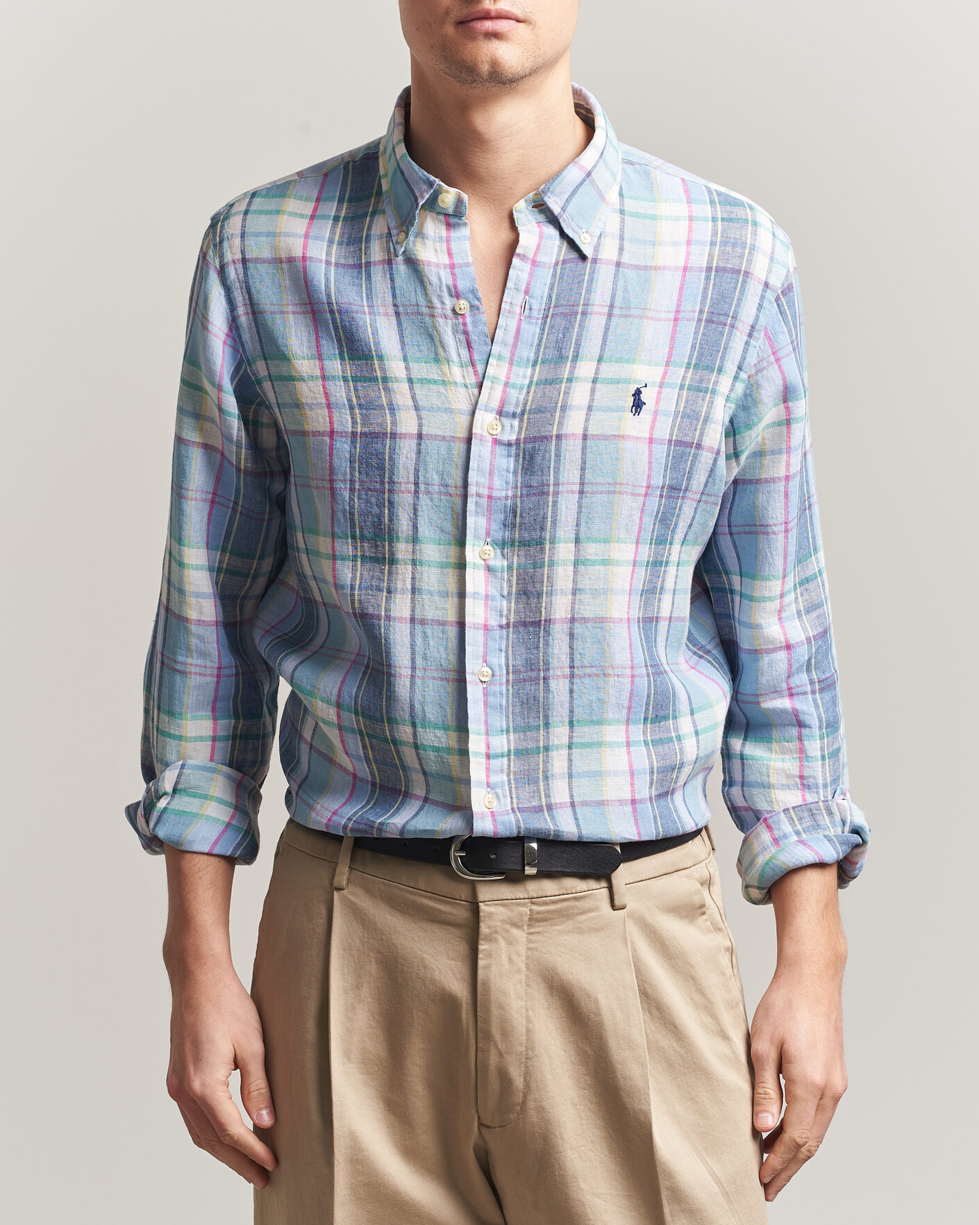 Homme | Chemises | Polo Ralph Lauren | Custom Fit Check Linen Shirt Blue/White