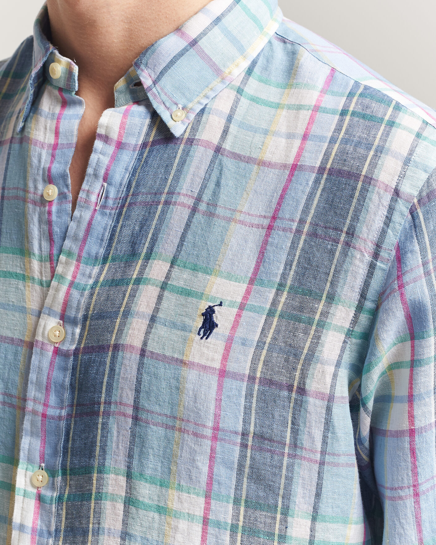 Homme | Chemises | Polo Ralph Lauren | Custom Fit Check Linen Shirt Blue/White