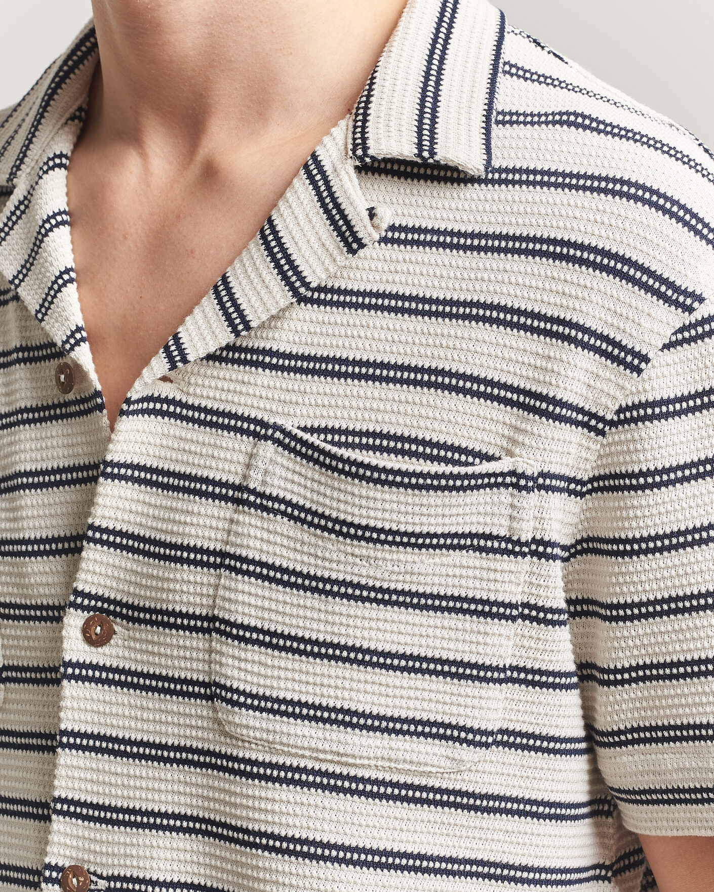 Homme | Chemises | Polo Ralph Lauren | Knitted Camp Shirt Pale Cream/Newport Navy