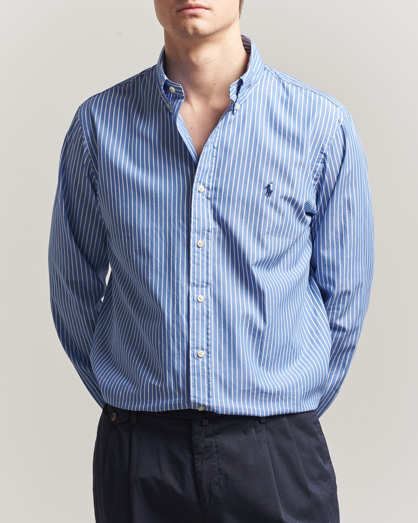 Homme | Chemises | Polo Ralph Lauren | Custom Fit Poplin Striped Shirt Medium Blue