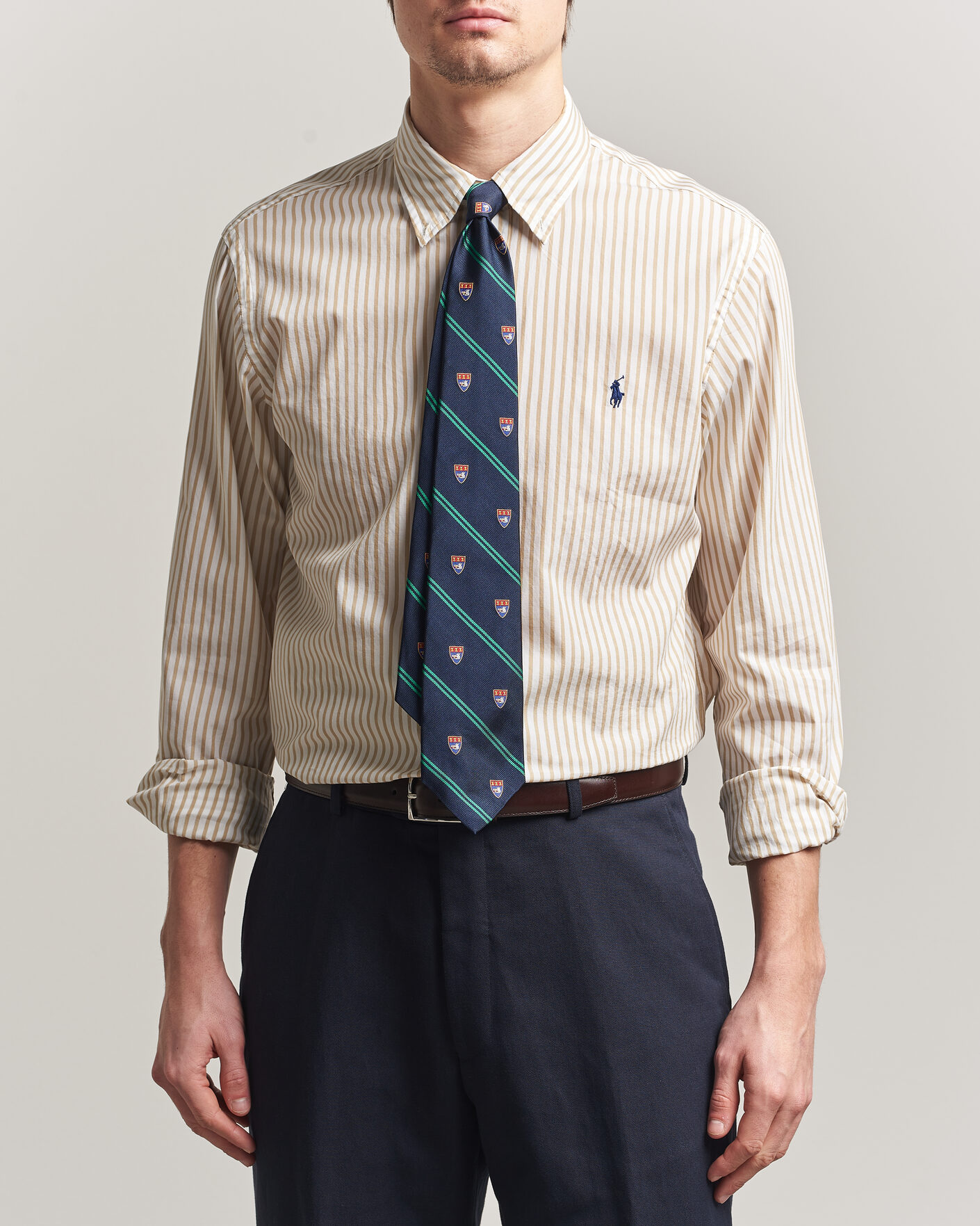 Homme | Chemises | Polo Ralph Lauren | Custom Fit Poplin Striped Shirt Coastal Beige