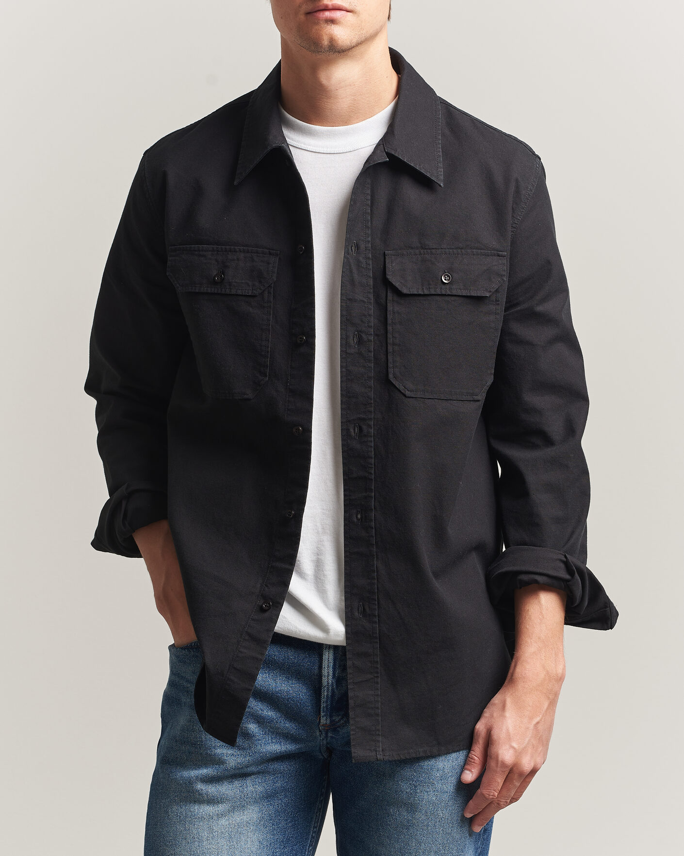 Homme | Chemises | A.P.C. | Safari Cotton/Linen Overshirt Faded Black