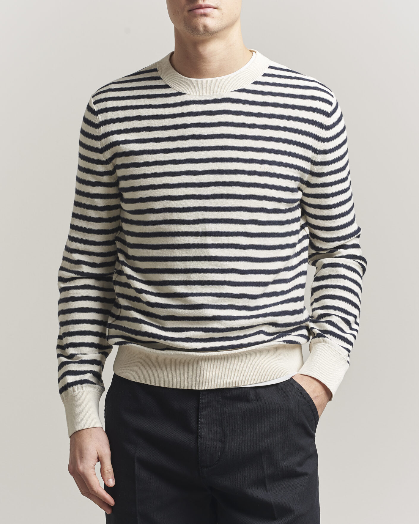 Homme | Pulls Et Tricots | A.P.C. | Paul Striped Knitted Sweater Ecru/Dark Navy