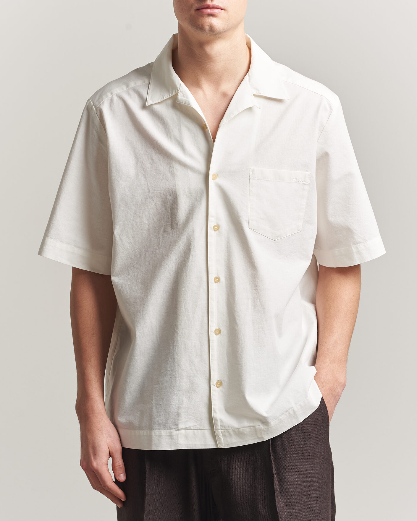 Homme | Chemises | A.P.C. | Jude Cotton/Linen Short Sleeve Shirt White