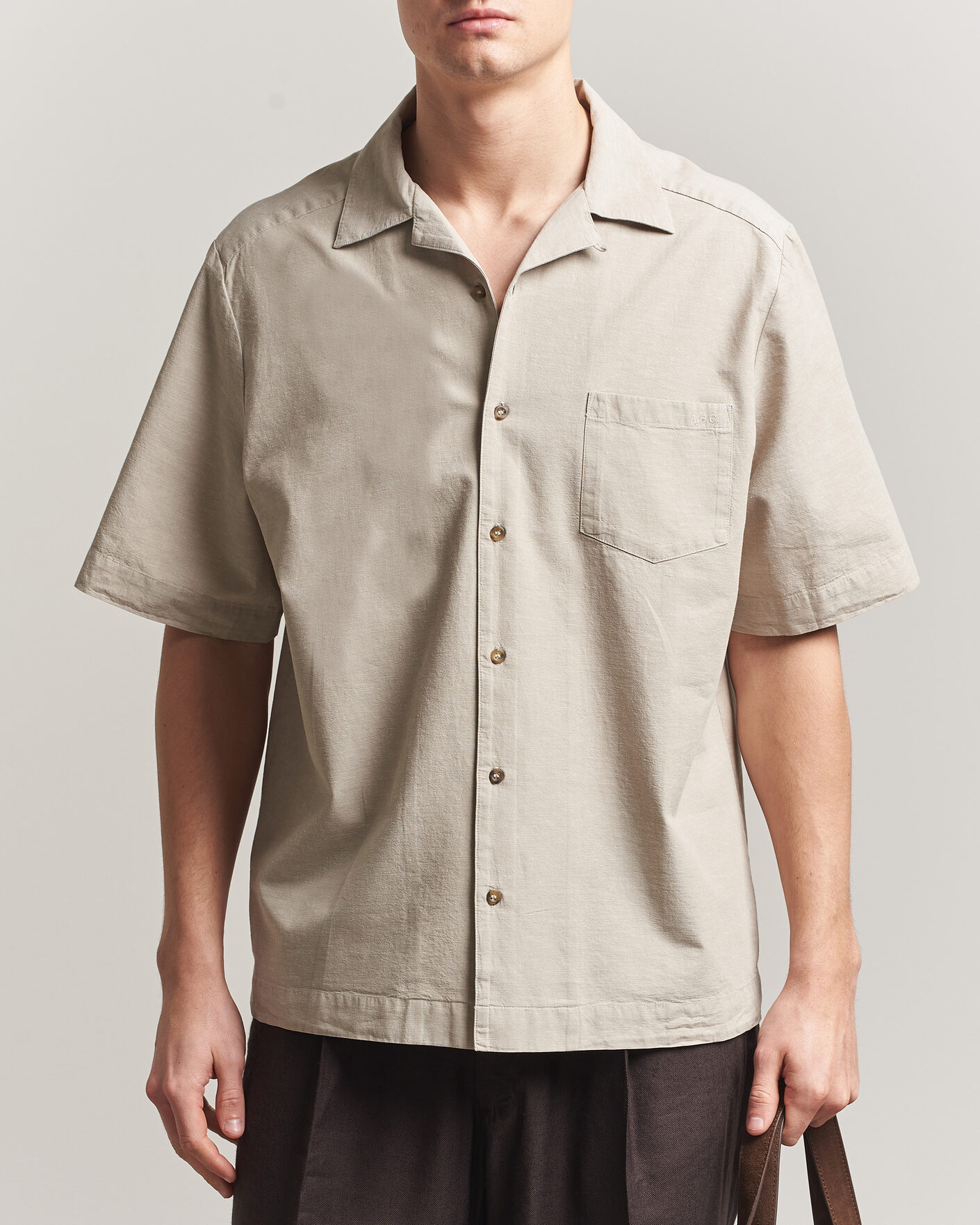 Homme | Chemises | A.P.C. | Jude Cotton/Linen Short Sleeve Shirt Sage Green