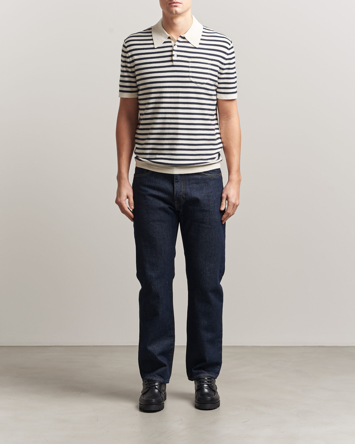 Homme | Polos | A.P.C. | Eliot Cotton/Cashmere Knitted Polo Ecru/Navy