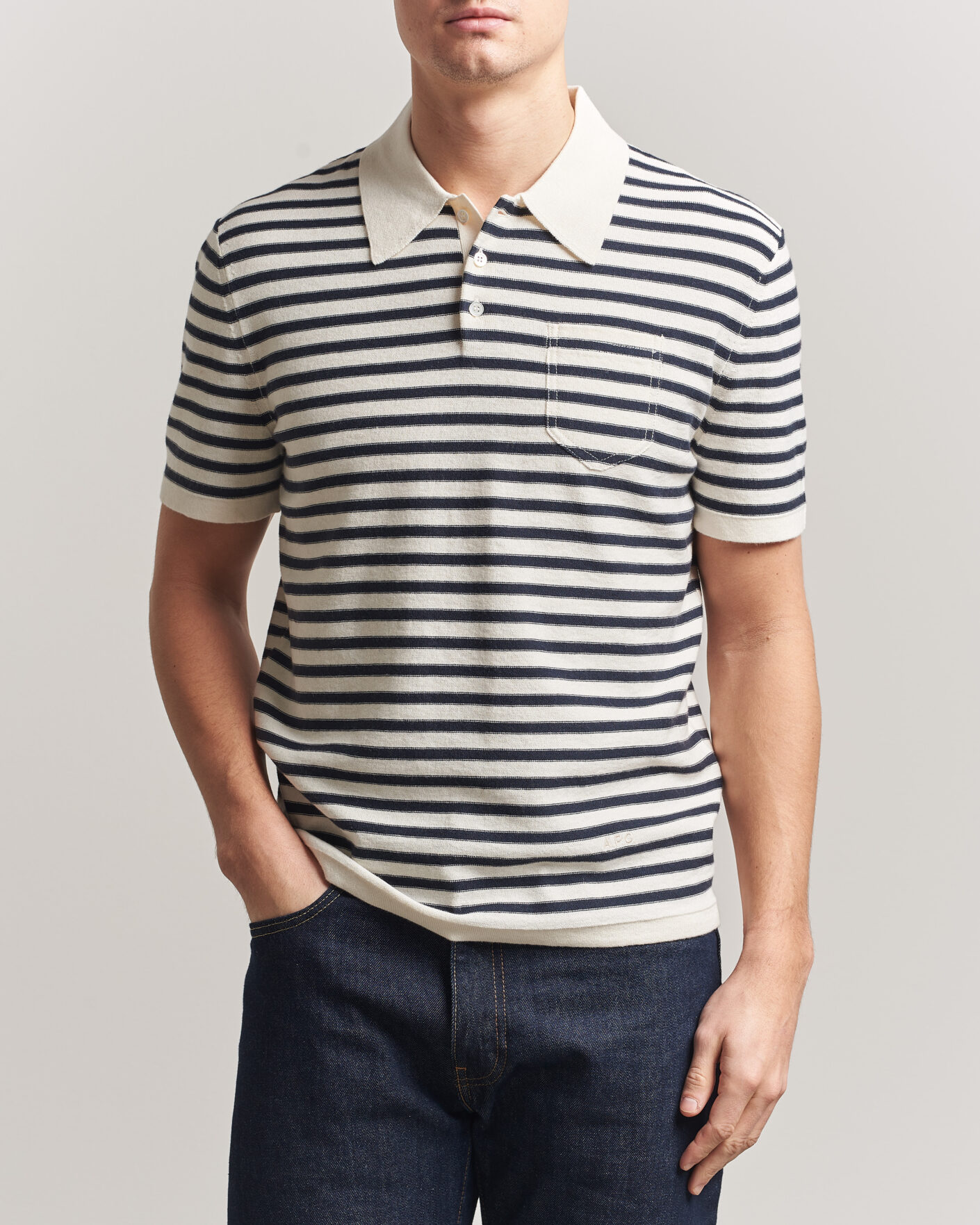Homme | Polos | A.P.C. | Eliot Cotton/Cashmere Knitted Polo Ecru/Navy