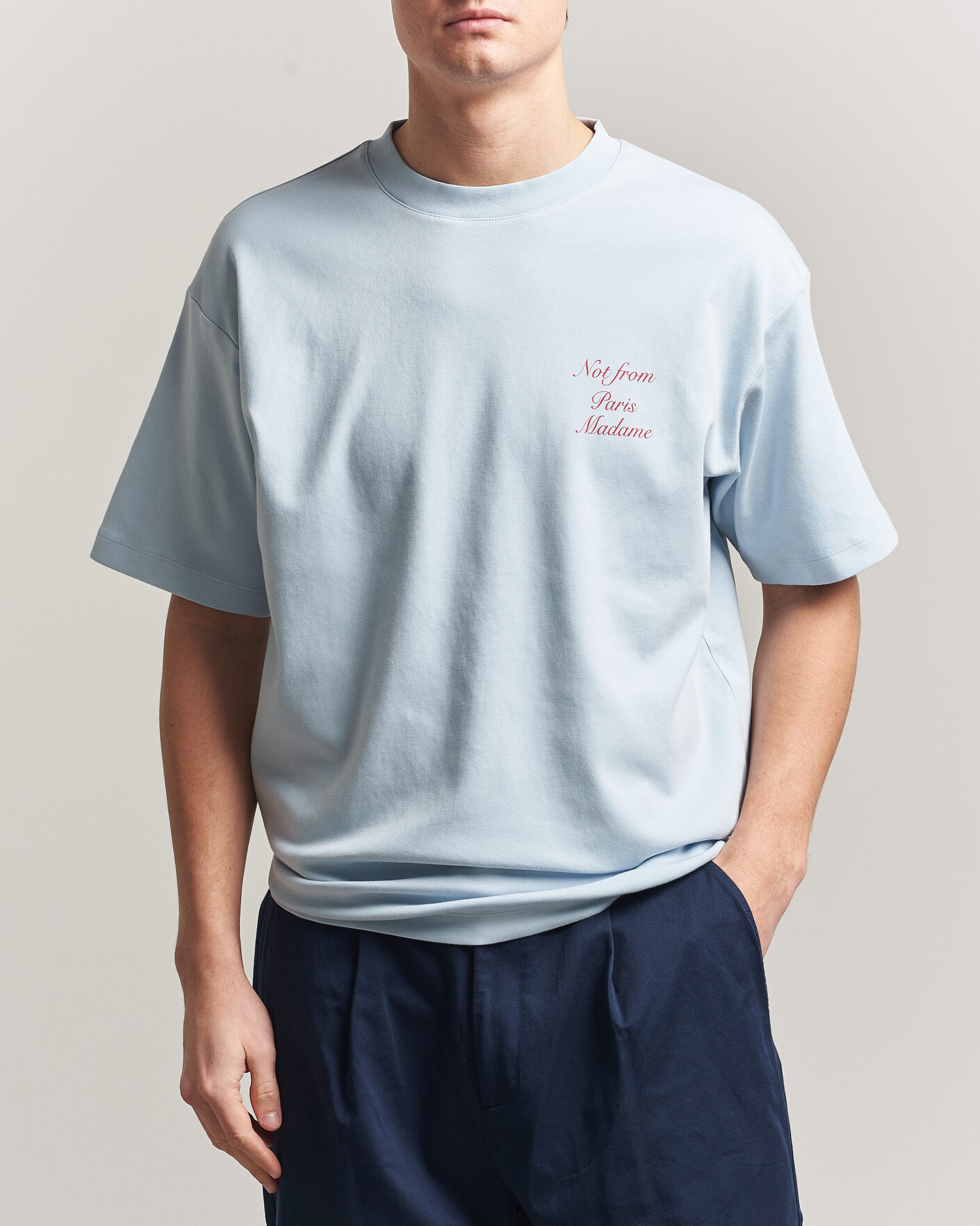 Homme | T-shirts | Drôle de Monsieur | Slogan Cursive T-Shirt Light Blue