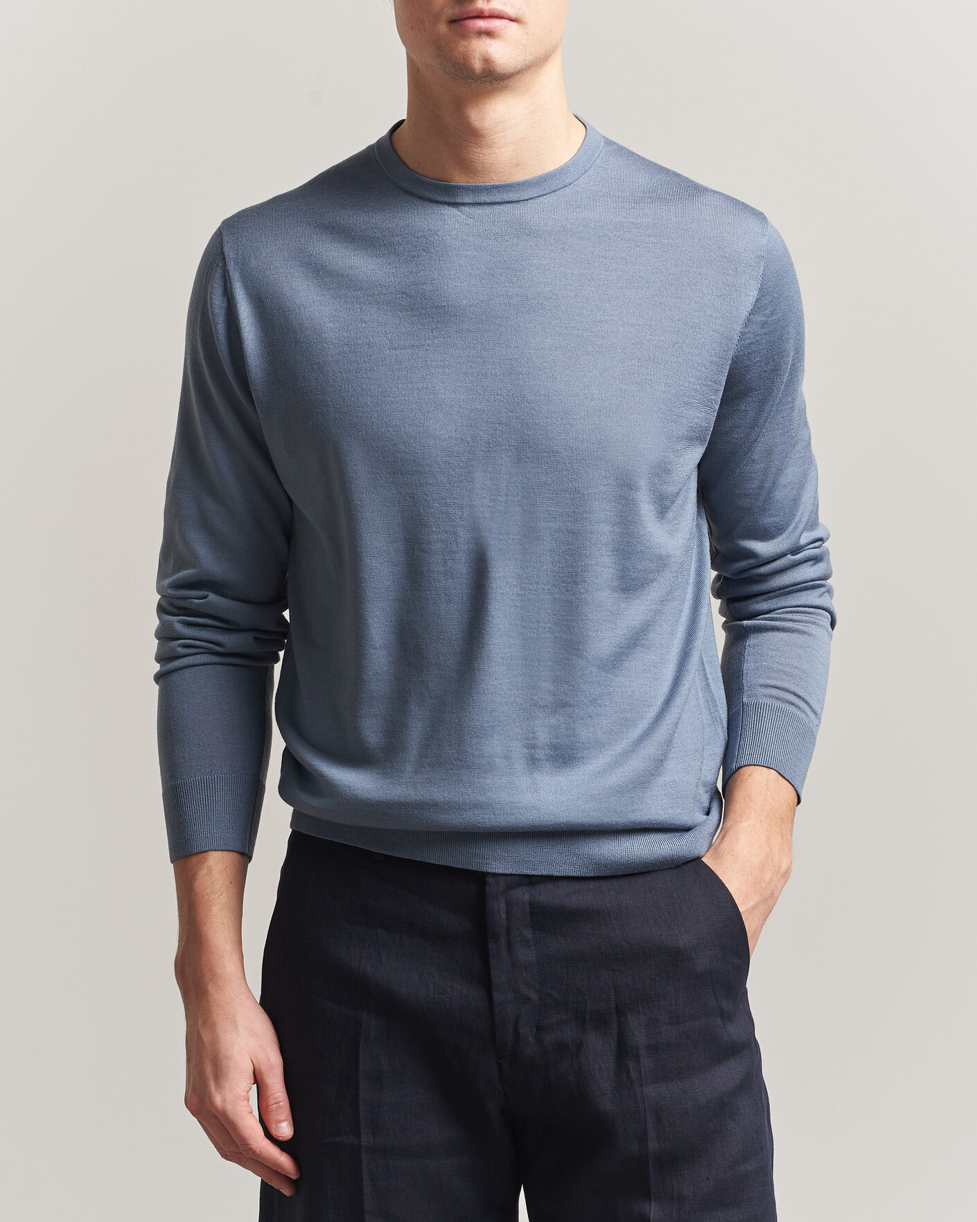 Homme | Pulls Et Tricots | Tiger of Sweden | Connor Merino Knitted Crew Neck Dull Blue