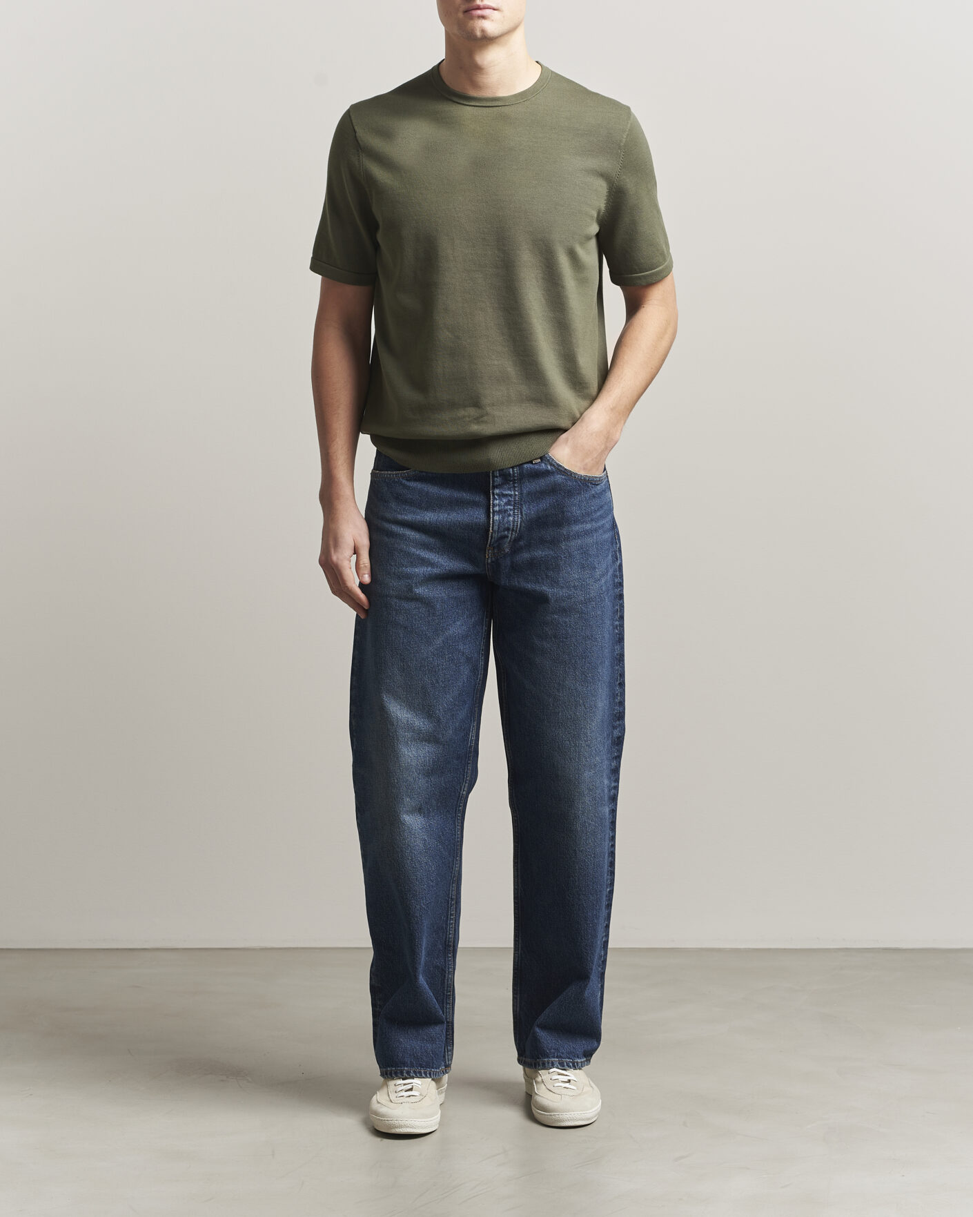 Homme | T-shirts | Tiger of Sweden | Connor Cotton Knitted T-Shirt Kalamata Green