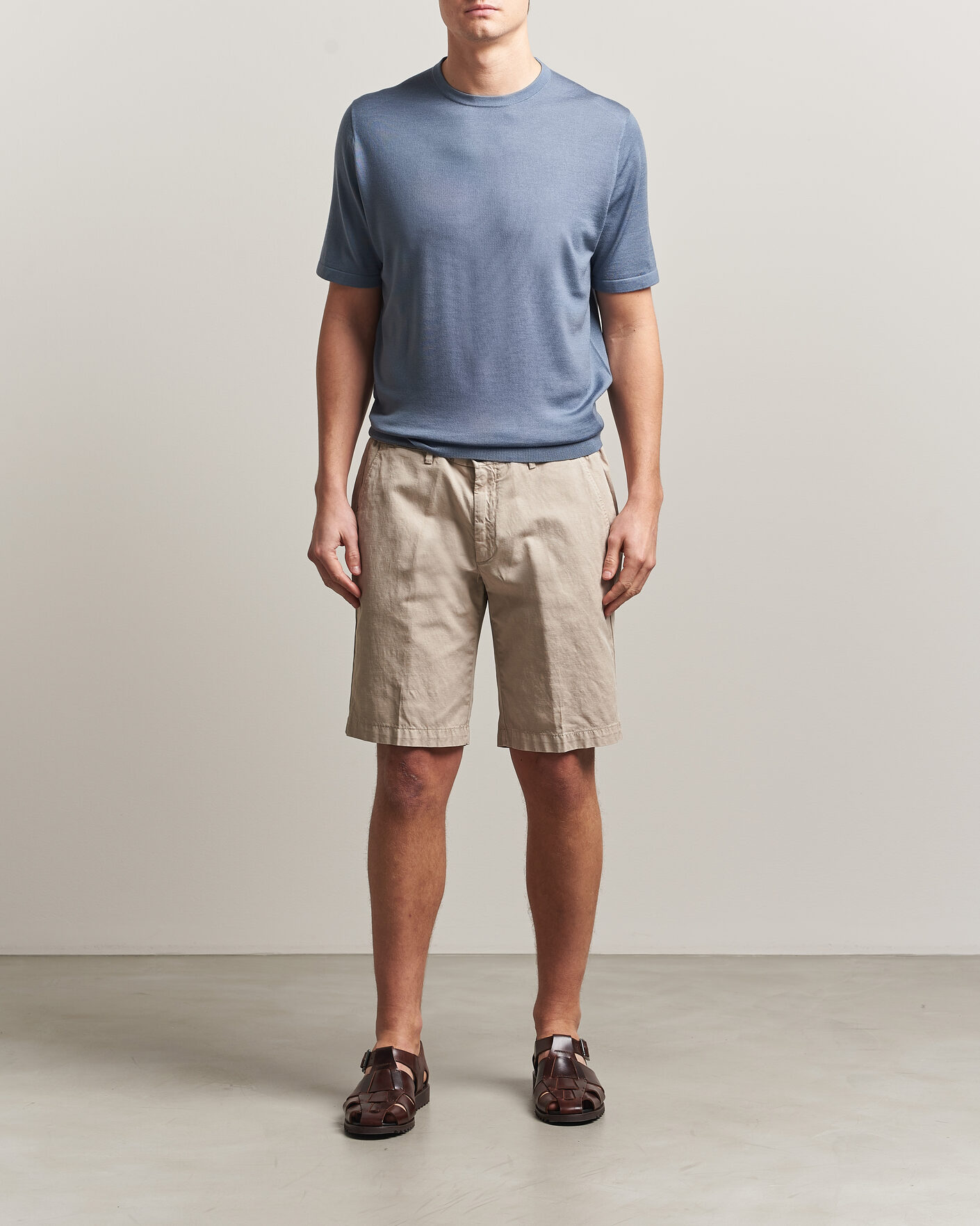 Homme | T-shirts | Tiger of Sweden | Connor Merino Knitted T-Shirt Dull Blue