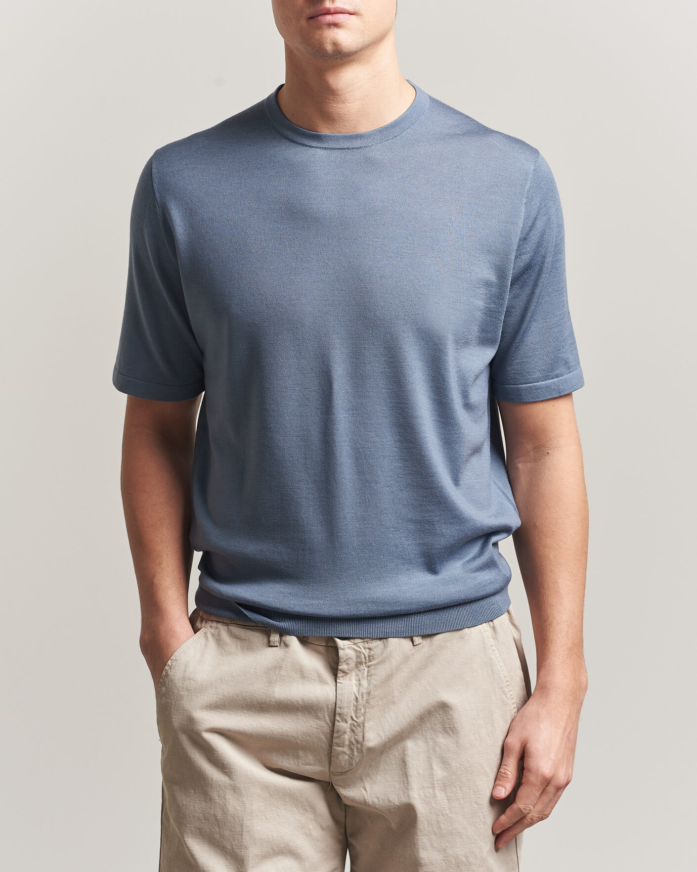 Homme | T-shirts | Tiger of Sweden | Connor Merino Knitted T-Shirt Dull Blue