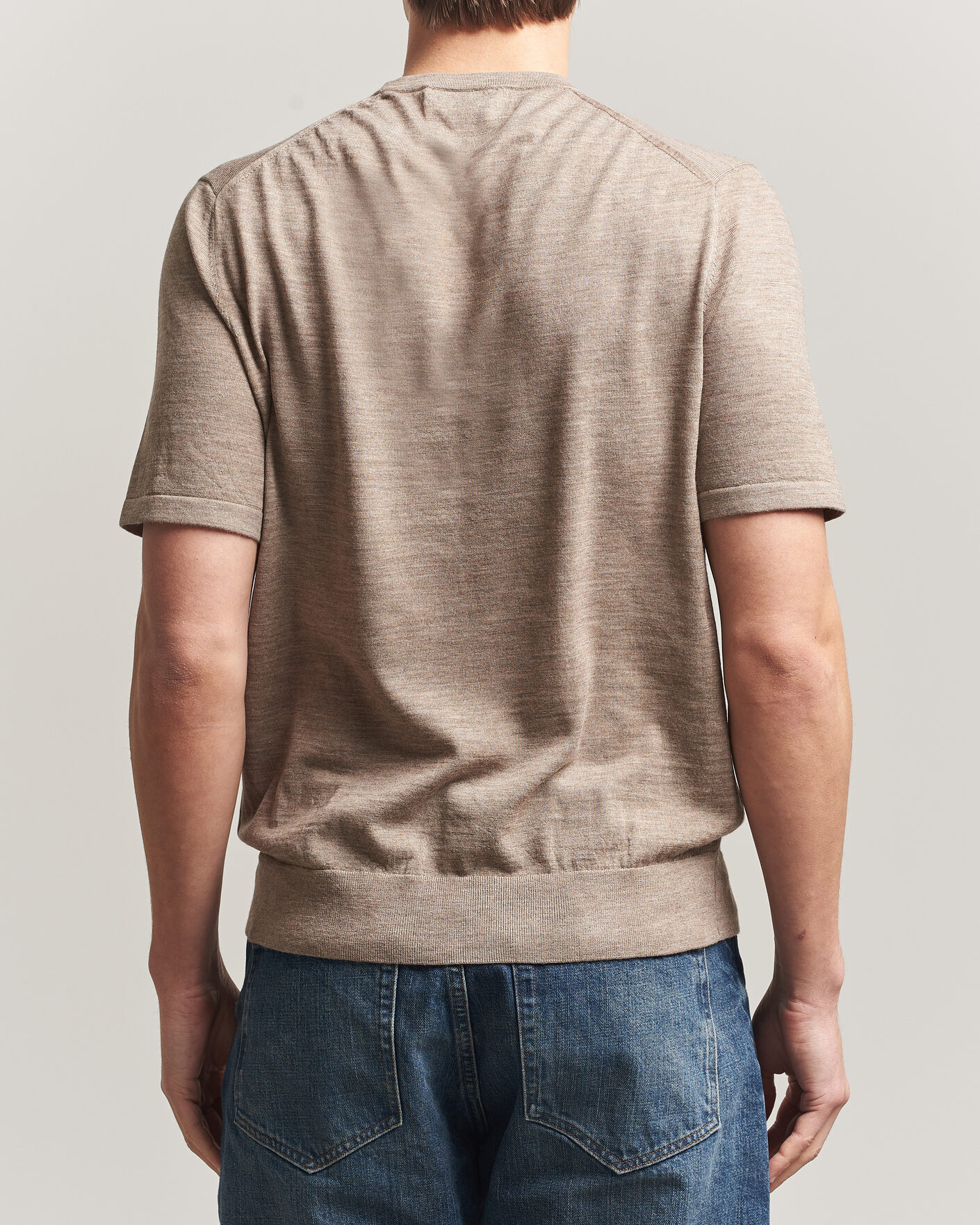 Homme | T-shirts | Tiger of Sweden | Connor Merino Knitted T-Shirt Beige Melange
