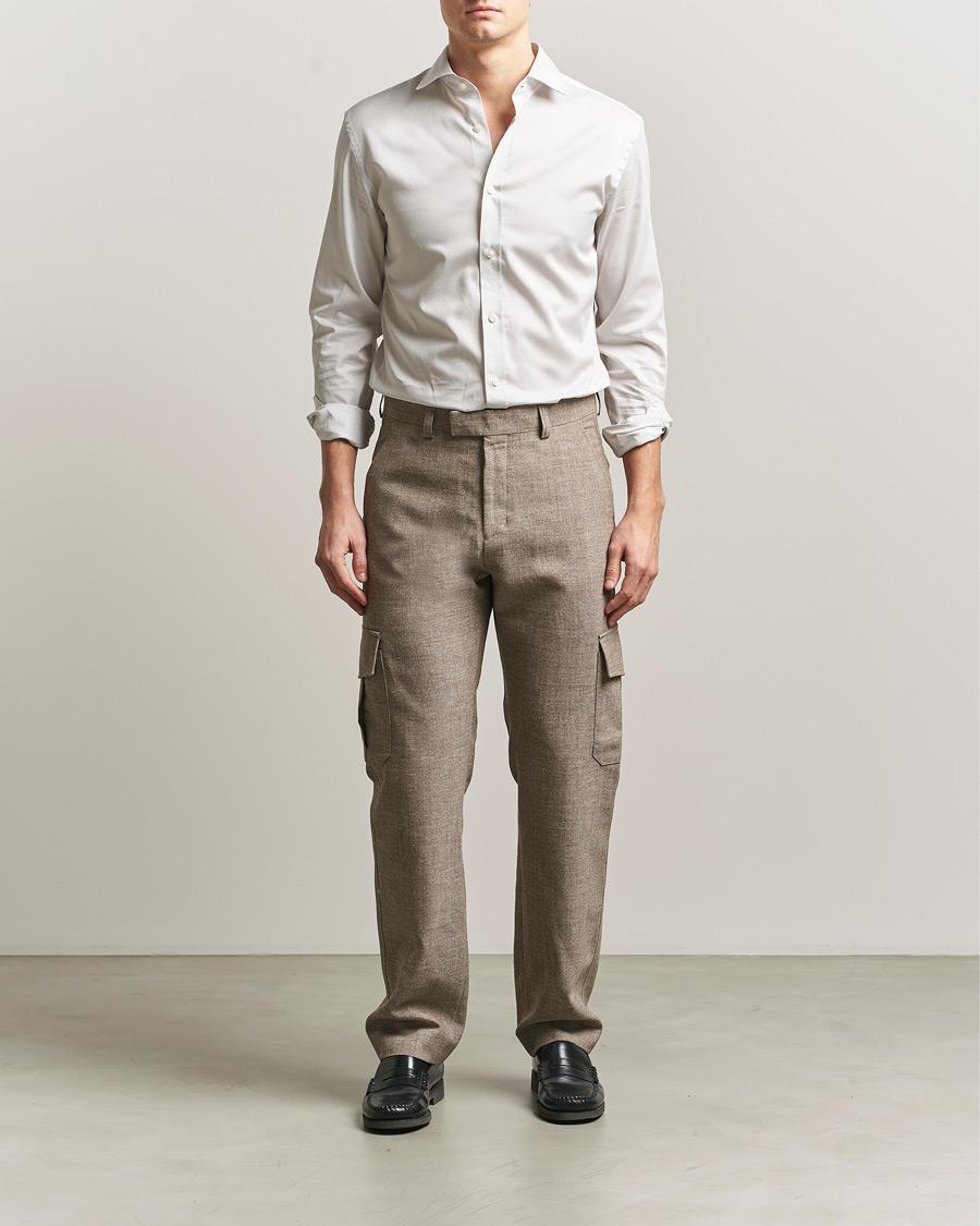 Homme | Pantalons | Tiger of Sweden | Mend Wool/Linen Cargo Trousers Sawgrass Brown