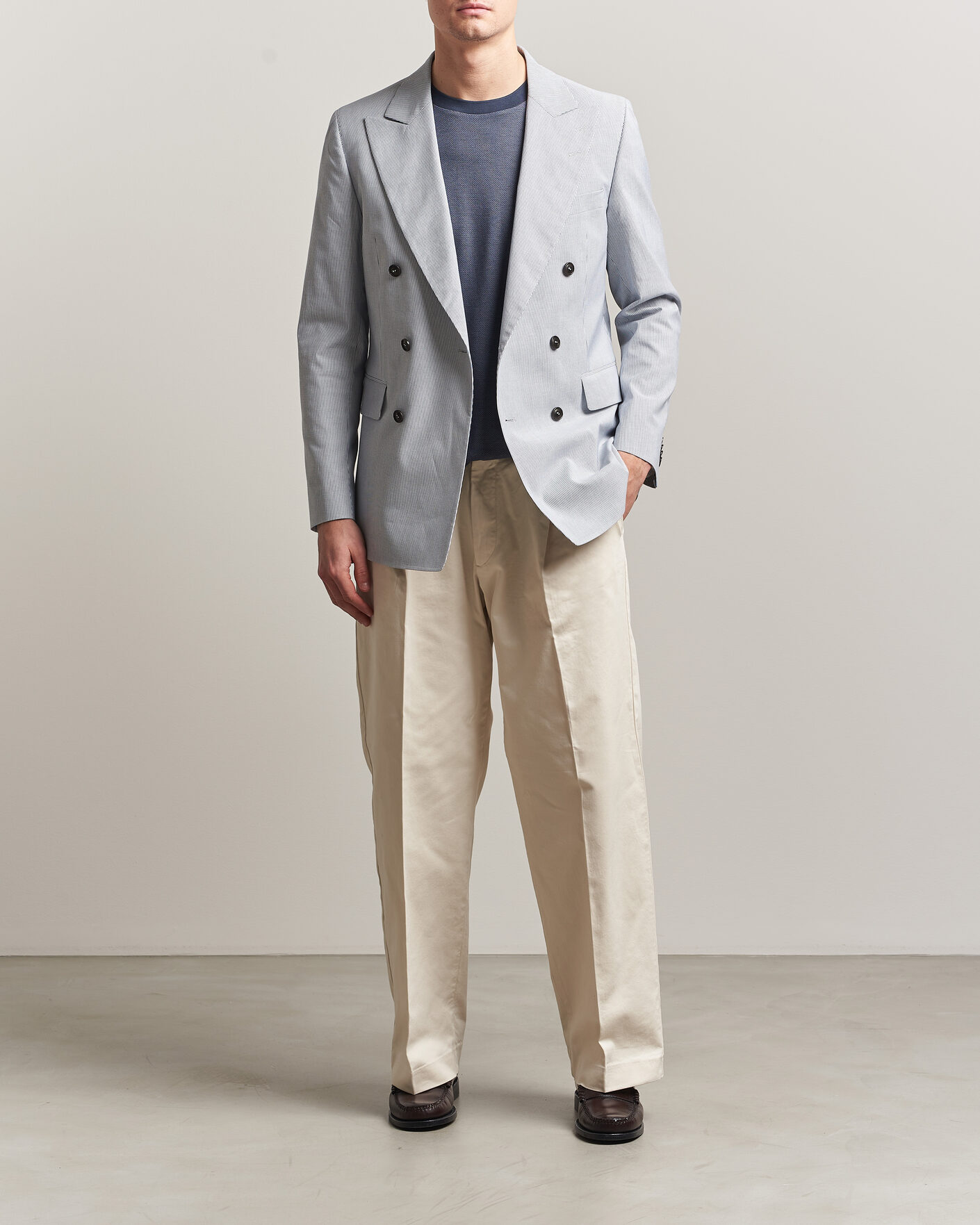 Homme | Blazers | Tiger of Sweden | Ease Cotton Double Breasted Blazer Thunder Blue