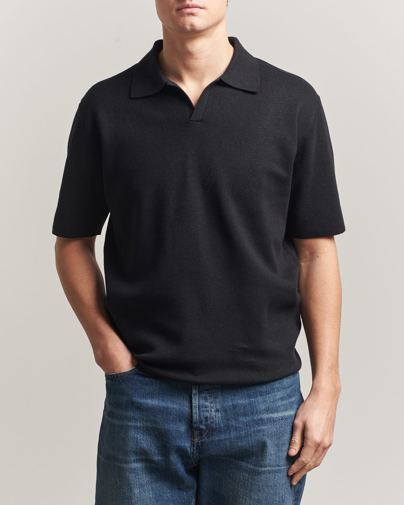 Homme | Polos | Tiger of Sweden | Maelon Cotton/Linen Knitted Polo Black