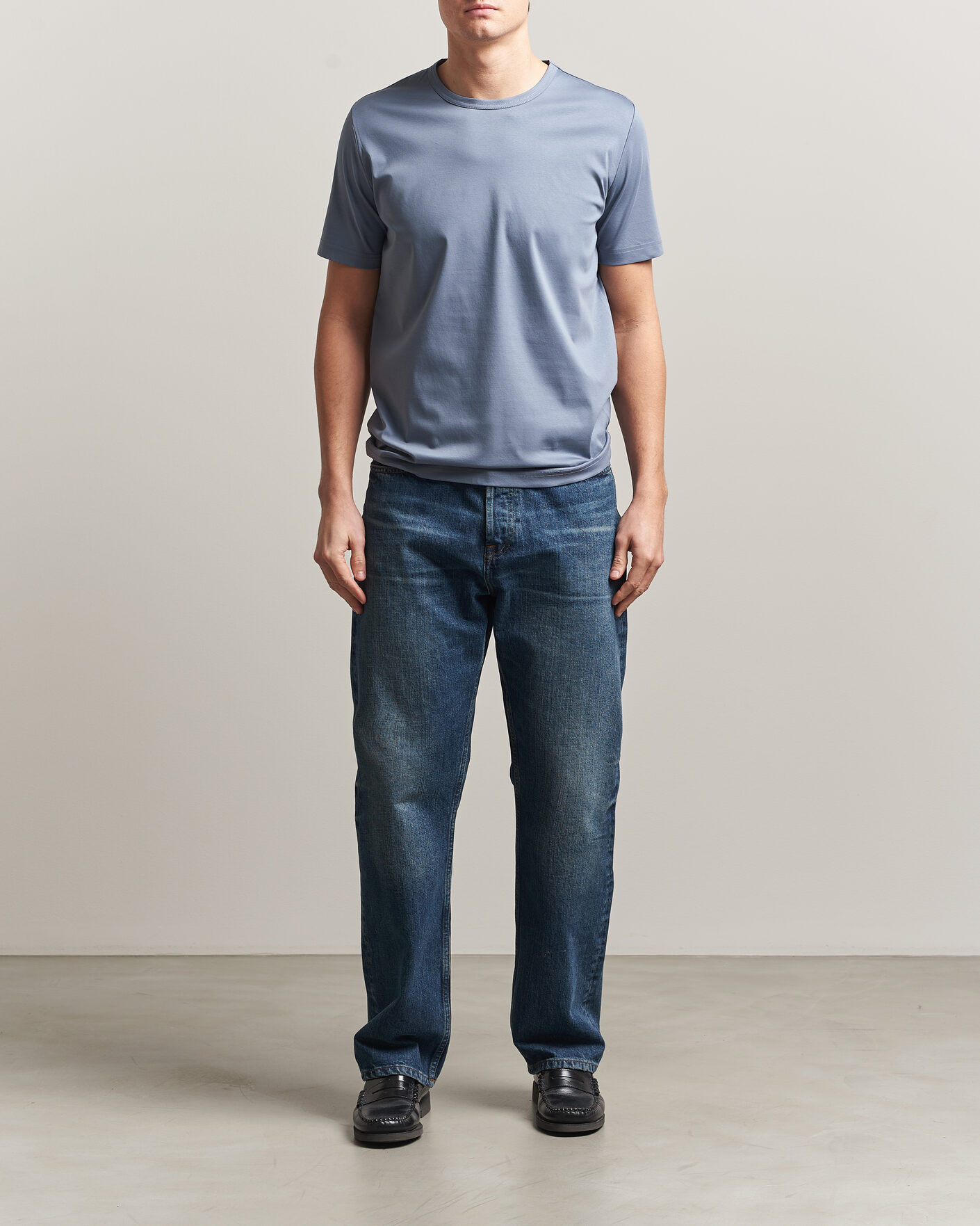 Homme | T-shirts | Tiger of Sweden | Olaf Mercerized Cotton T-Shirt Dull Blue