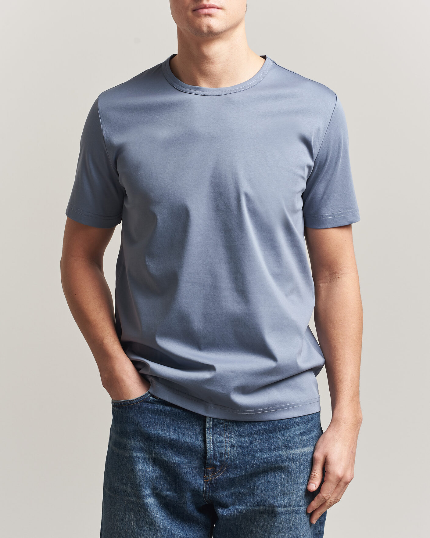 Homme | T-shirts | Tiger of Sweden | Olaf Mercerized Cotton T-Shirt Dull Blue