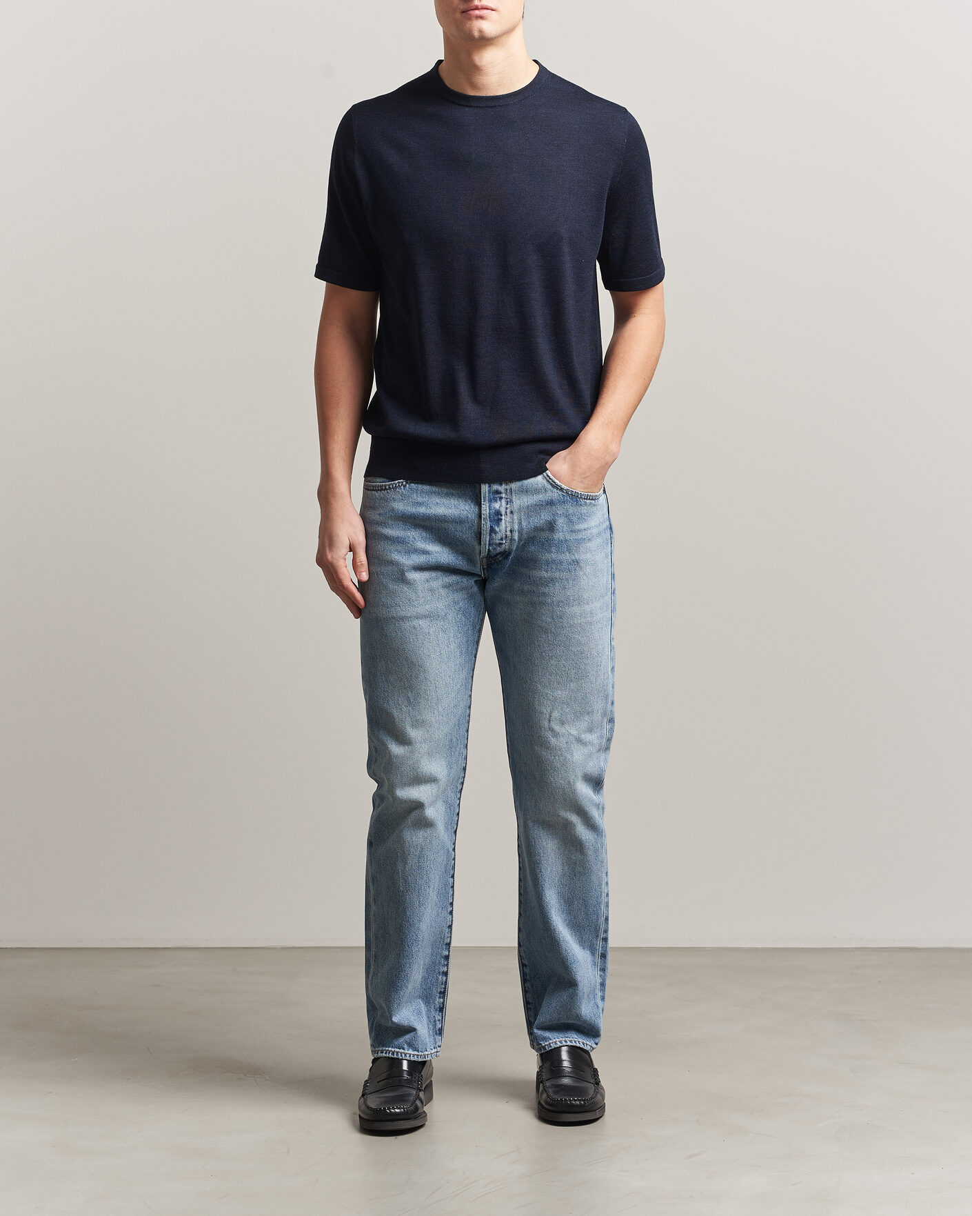 Homme | T-shirts | Tiger of Sweden | Connor Knitted Crew Neck T-Shirt Light Ink