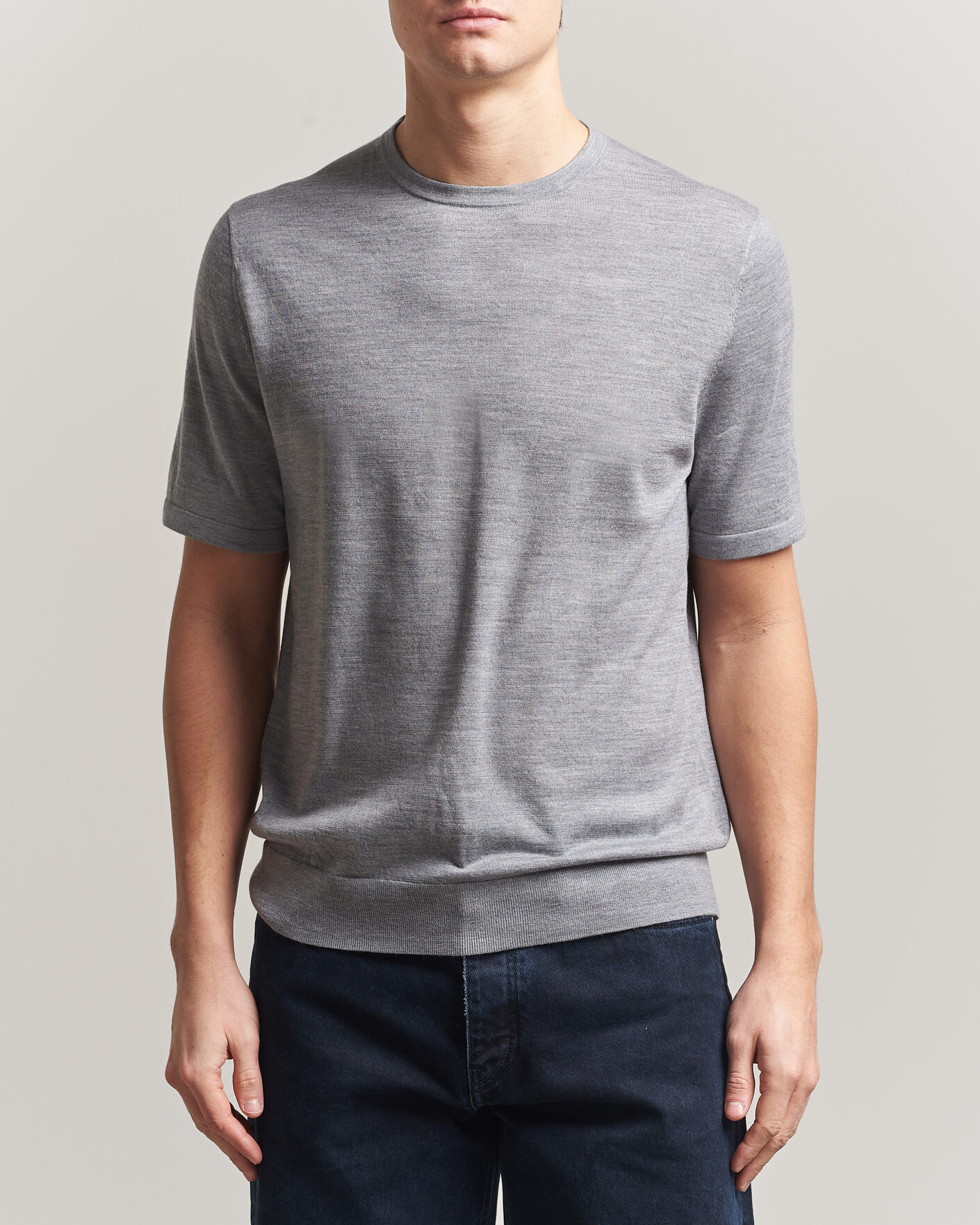 Homme | T-shirts | Tiger of Sweden | Connor Knitted Crew Neck T-Shirt Grey Melange